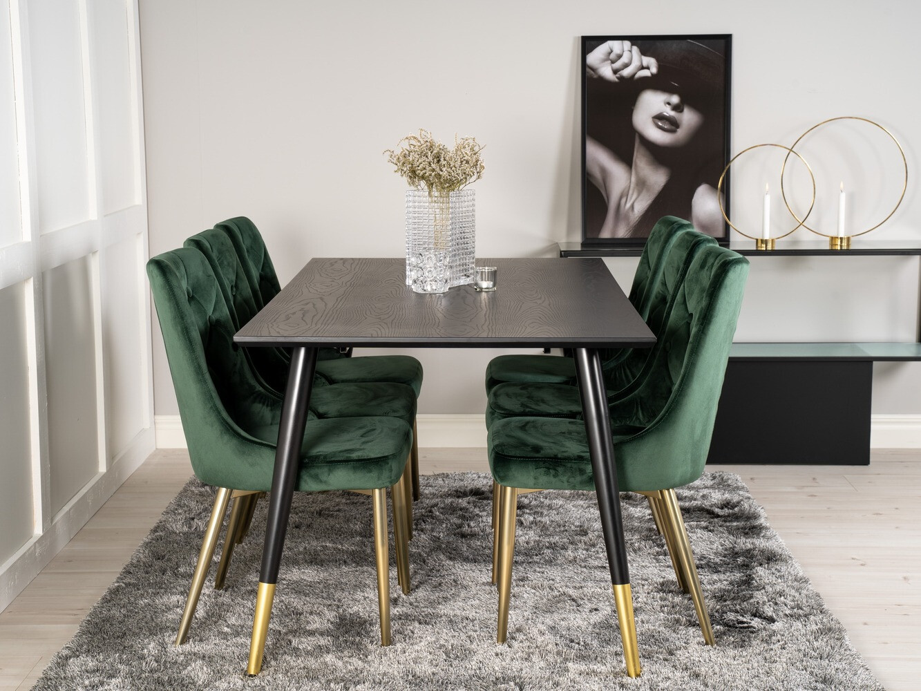 Обеденный гарнитур Dallas 1256 (Зелёный + Золотой)