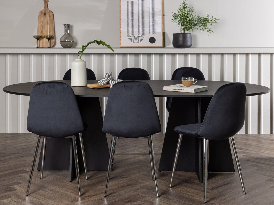 Ēdamistabas komplekts Dallas 4033 (Melns + Sudraba)