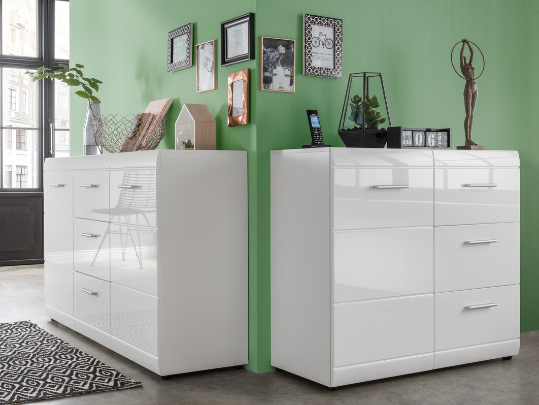 Kumode Livromu 108 (Glancēts balts + Balts)