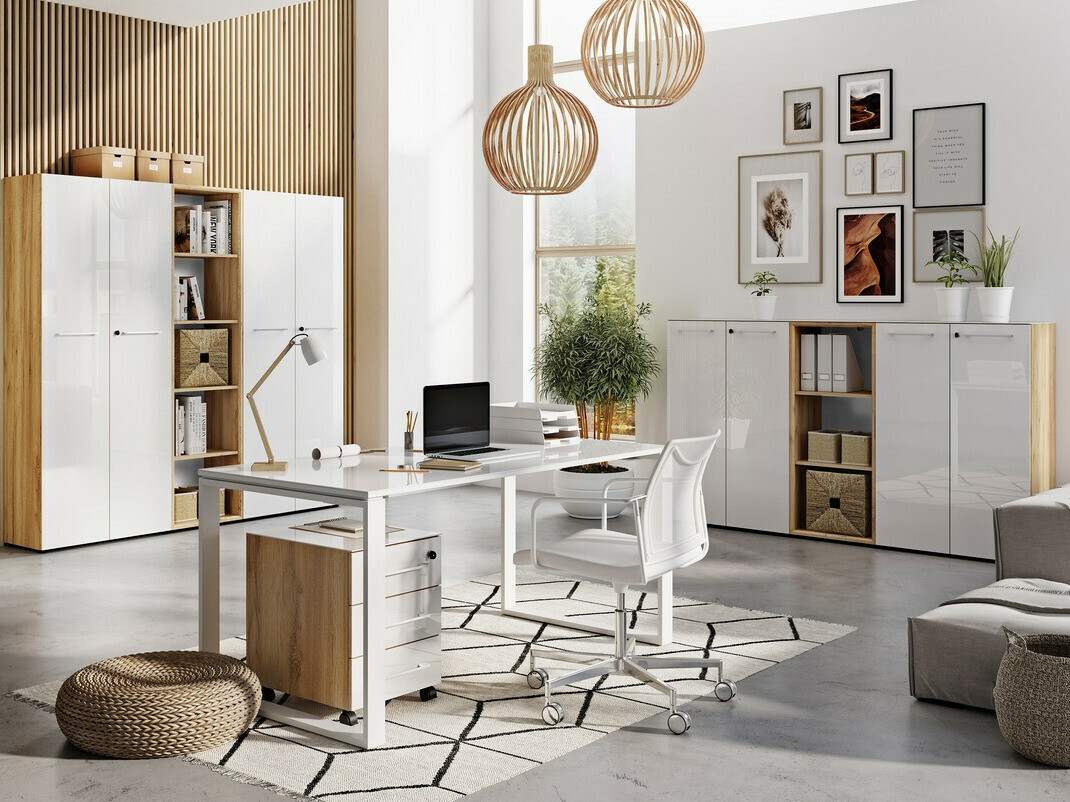 Skapis Catcamu 102 (Glancēts balts + Navarra ozols)