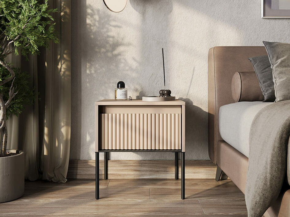 Прикроватная тумбочка Fernolu 111 (Бежевый + Чёрный)