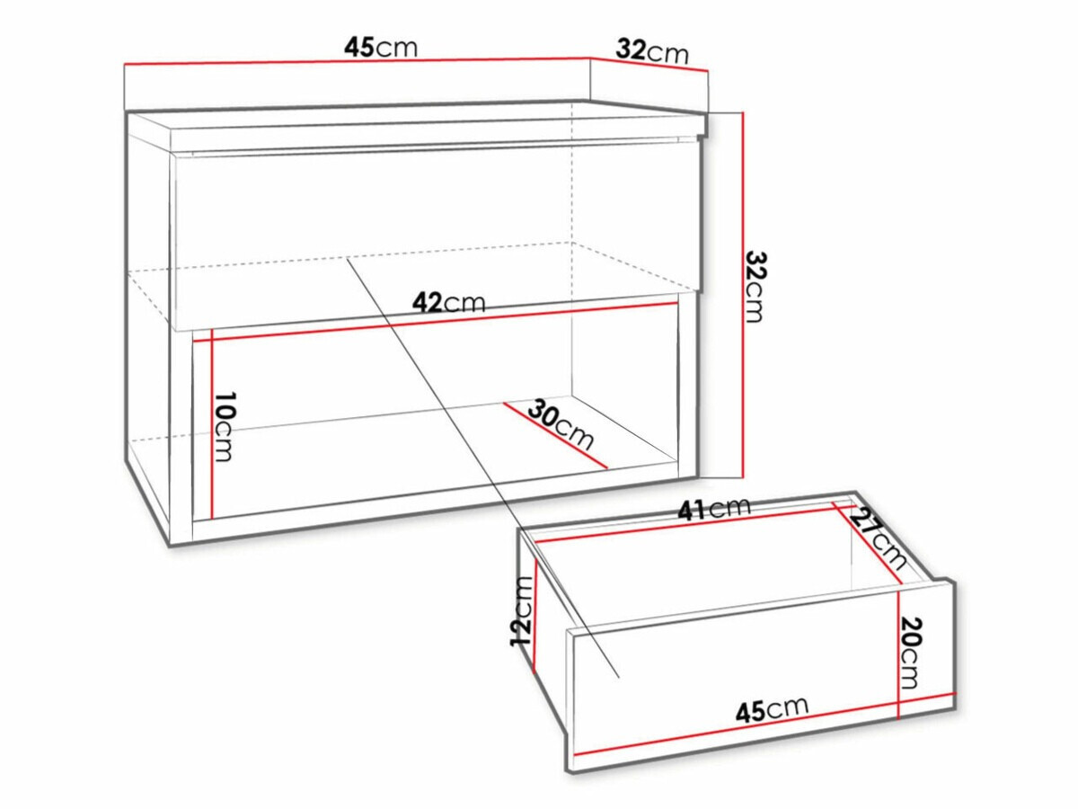 Прикроватная тумбочка Utica 105 (Белый + Глянцевый белый)