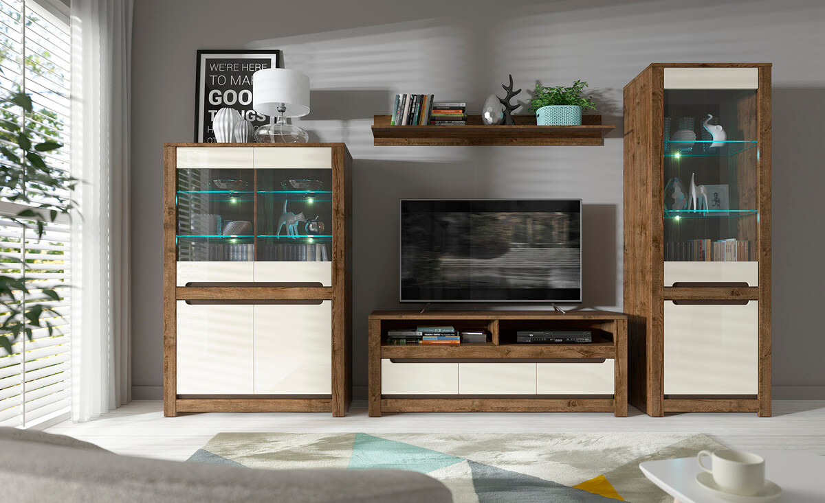 TV galds Ophevaru 108 (Spīdīgs krēms + April ozols)