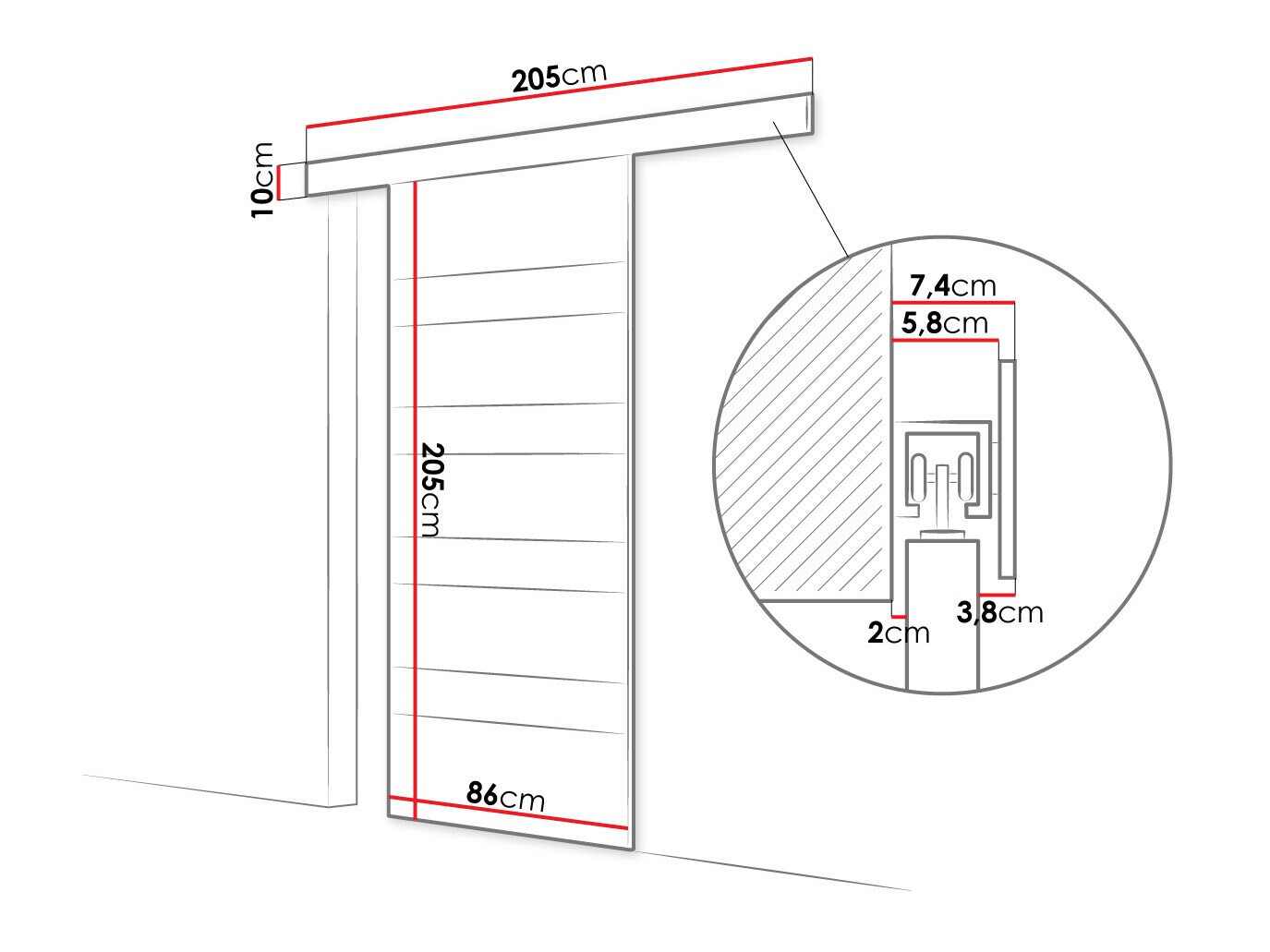 Bīdāmas durvis Closico 173 (Sonomas ozols + Balts)