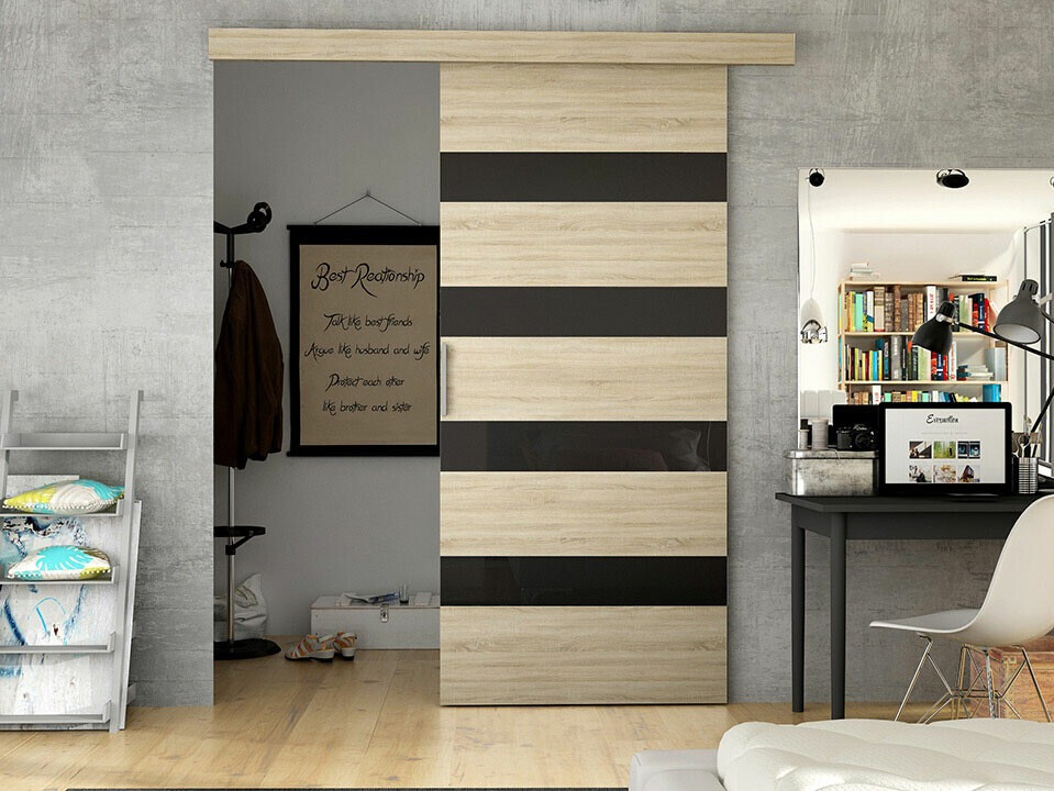 Bīdāmas durvis Closico 174 (Sonomas ozols + Melns)