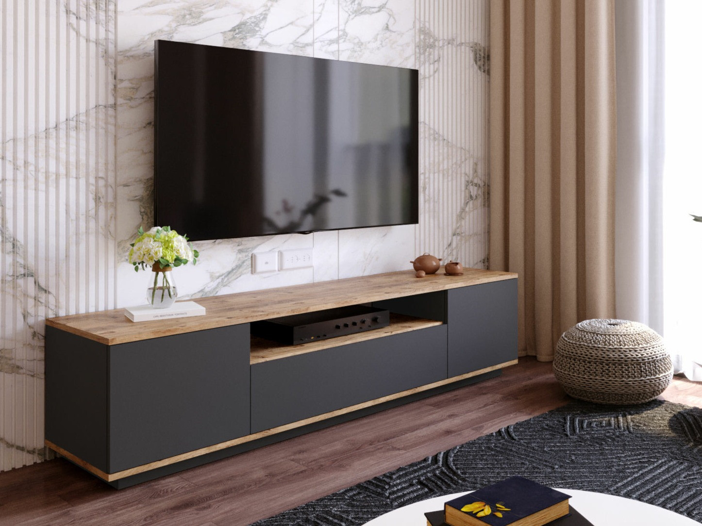 TV galds Kailua 105 (Antracīts + Priede)