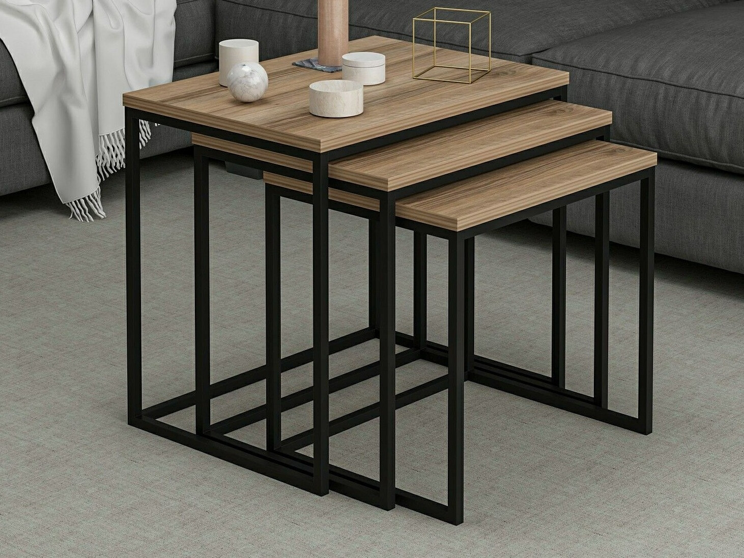 Žurnālu galdiņu komplekts Kailua 112 (Rieksts + Melns)