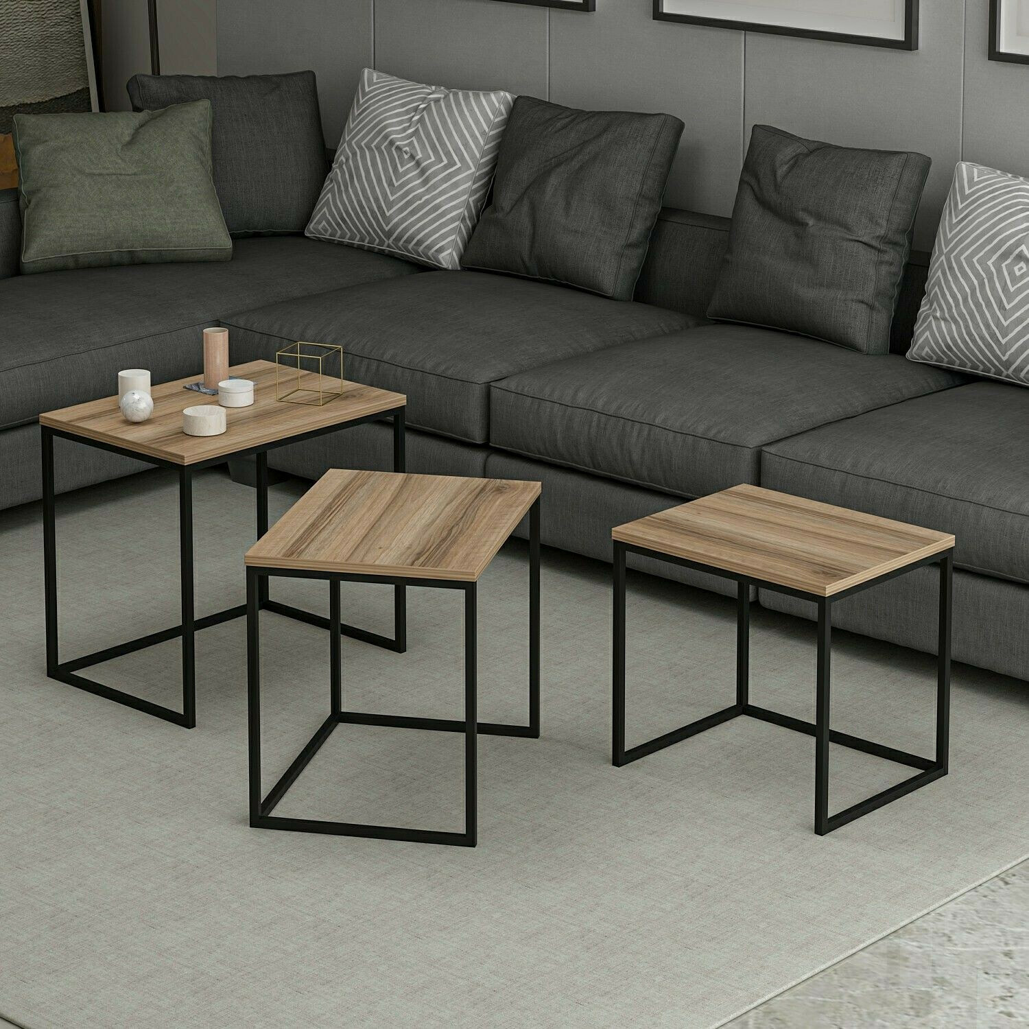 Žurnālu galdiņu komplekts Kailua 112 (Rieksts + Melns)