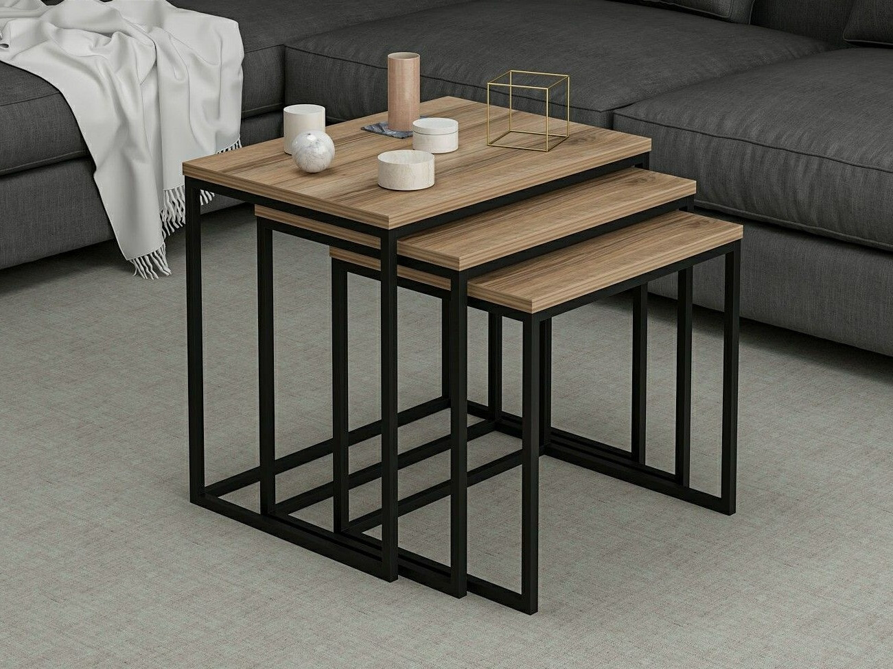 Žurnālu galdiņu komplekts Kailua 112 (Rieksts + Melns)