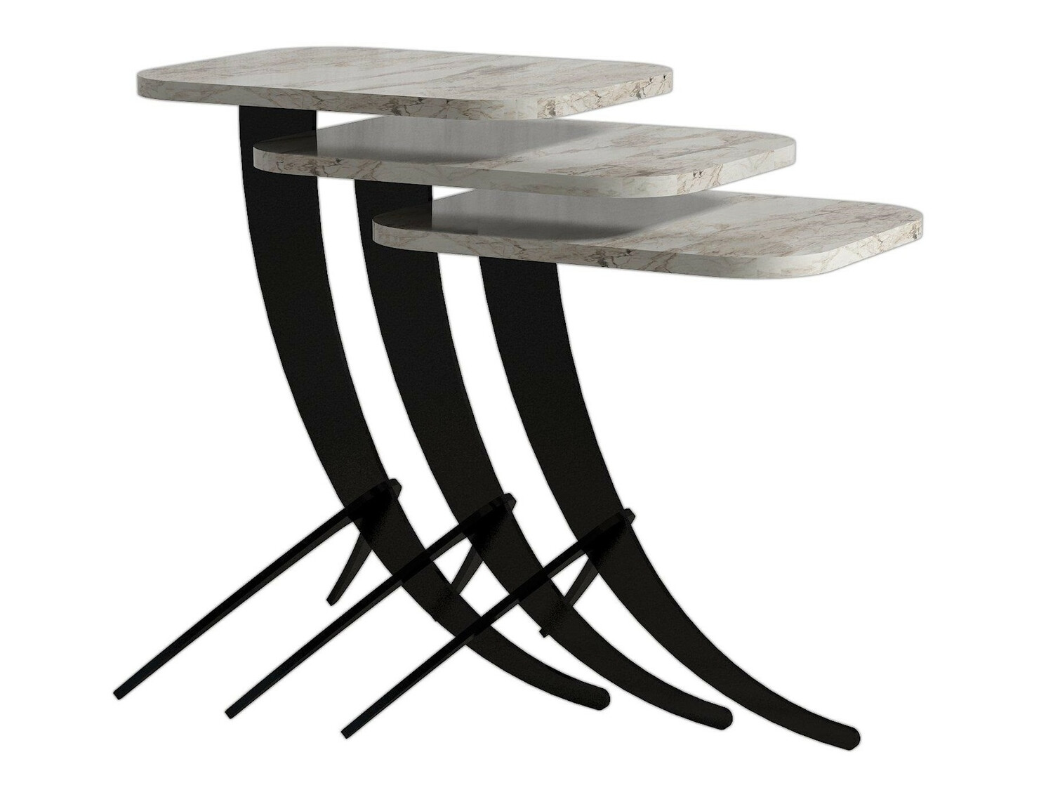 Kafijas galdiņu komplekts Kailua 1622 (Balts marmors + Melns)