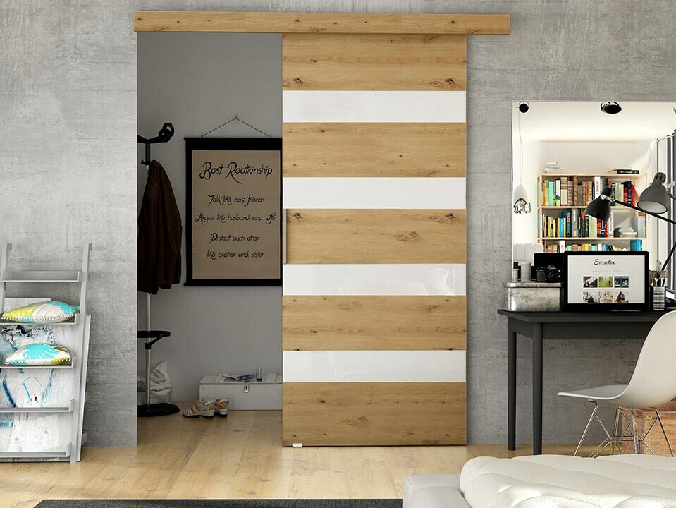 Bīdāmas durvis Closico 179 (Artisan ozols + Balts)