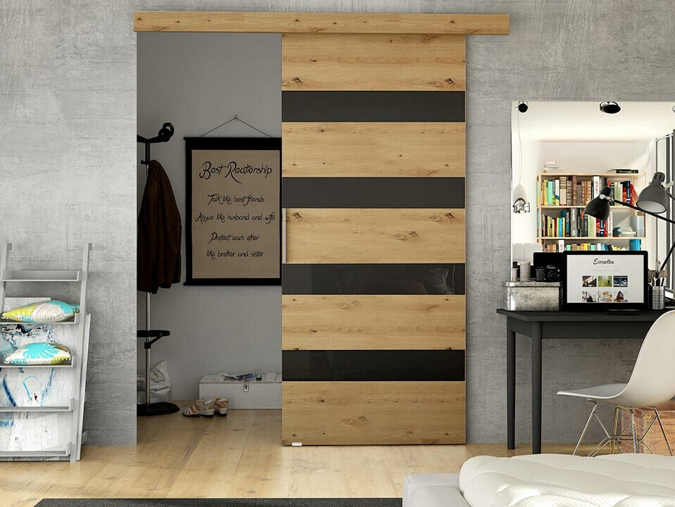 Bīdāmas durvis Closico 179 (Artisan ozols + Melns)