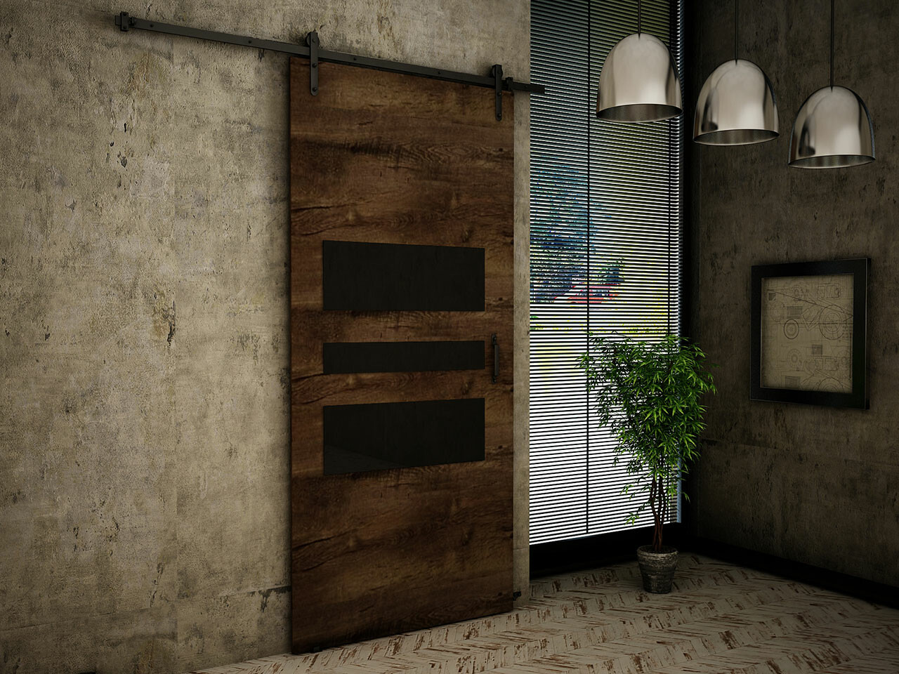 Bīdāmas durvis Dover 162 (Tumši pelni + Melns)