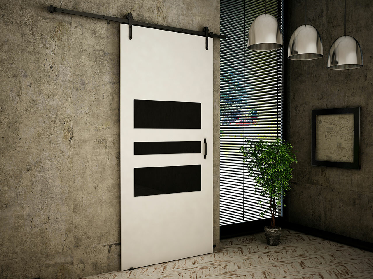 Bīdāmas durvis Dover 163 (Balts + Melns)