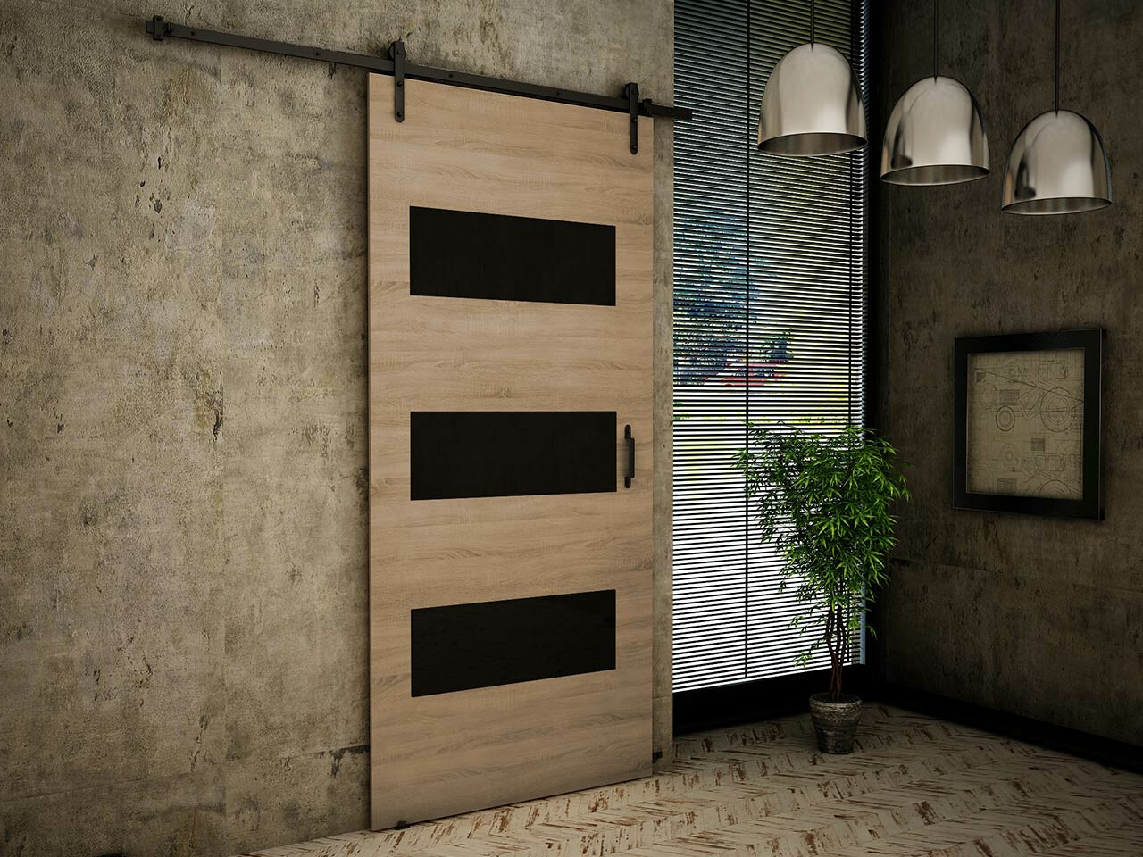 Раздвижные двери Dover 160 (Сонома Дуб + Чёрный)