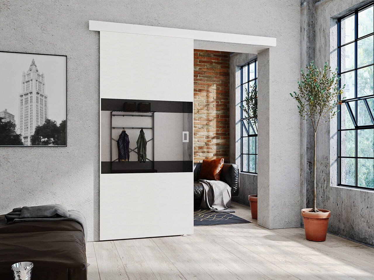 Bīdāmas durvis Dover 174 (Balts + Melns)