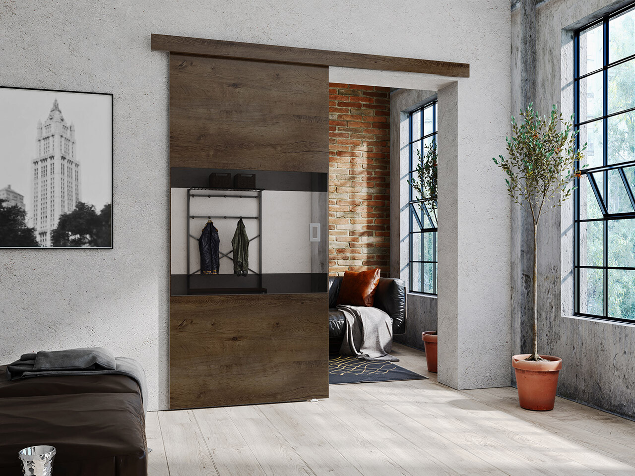 Bīdāmas durvis Dover 175 (Tumši pelni + Melns)