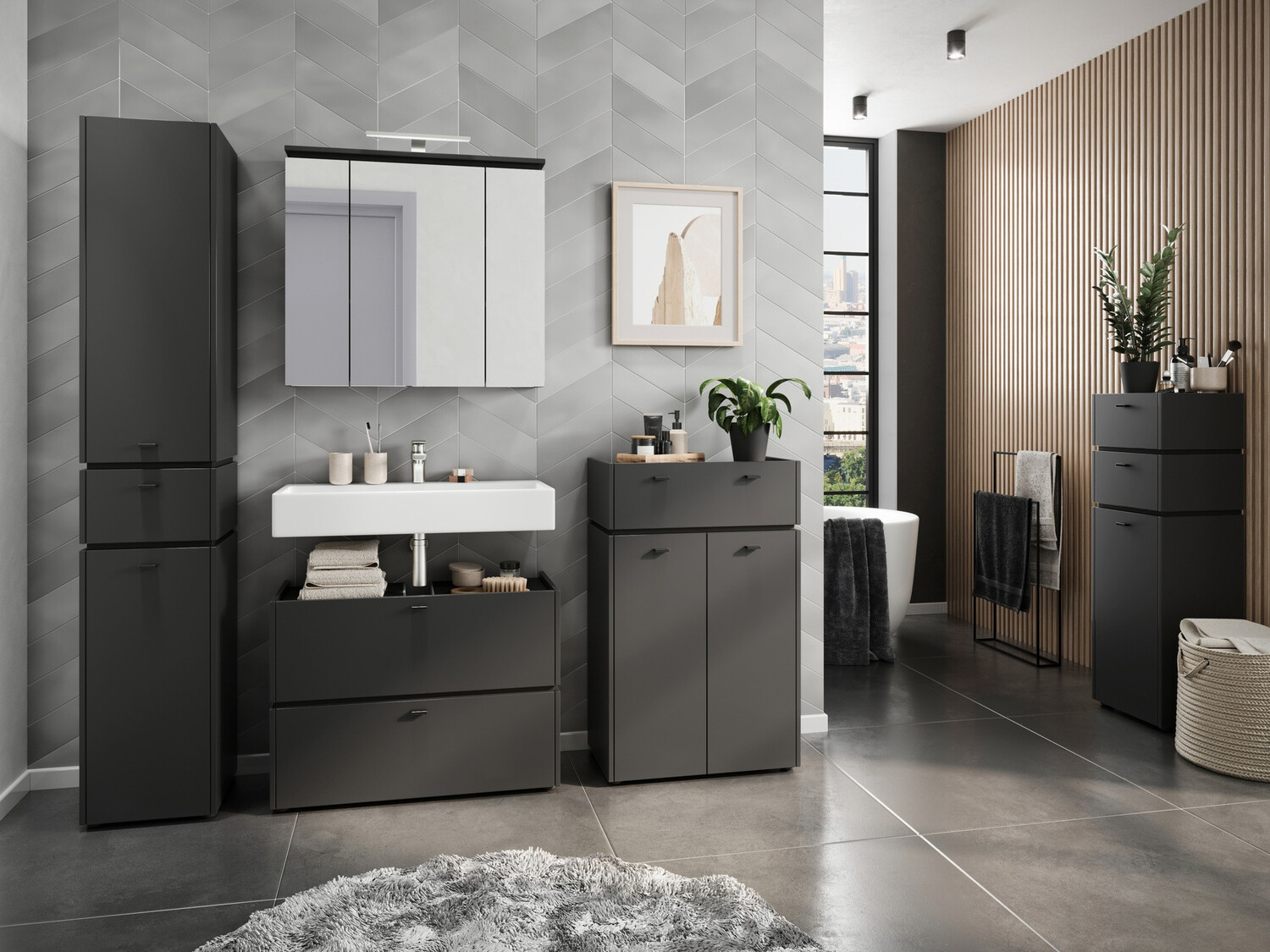 Шкаф для ванной комнаты c зеркалом Larsalu 104 (Графит)