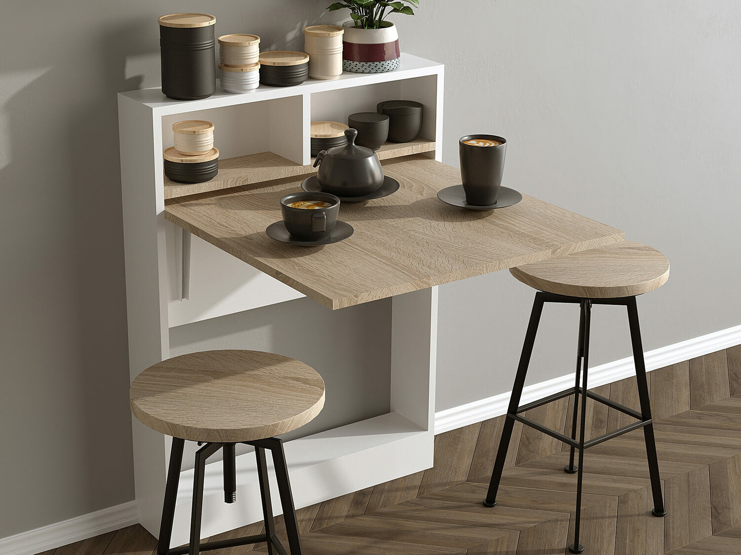 Salokāms galds Kailua 187 (Balts + Gaiši brūns)