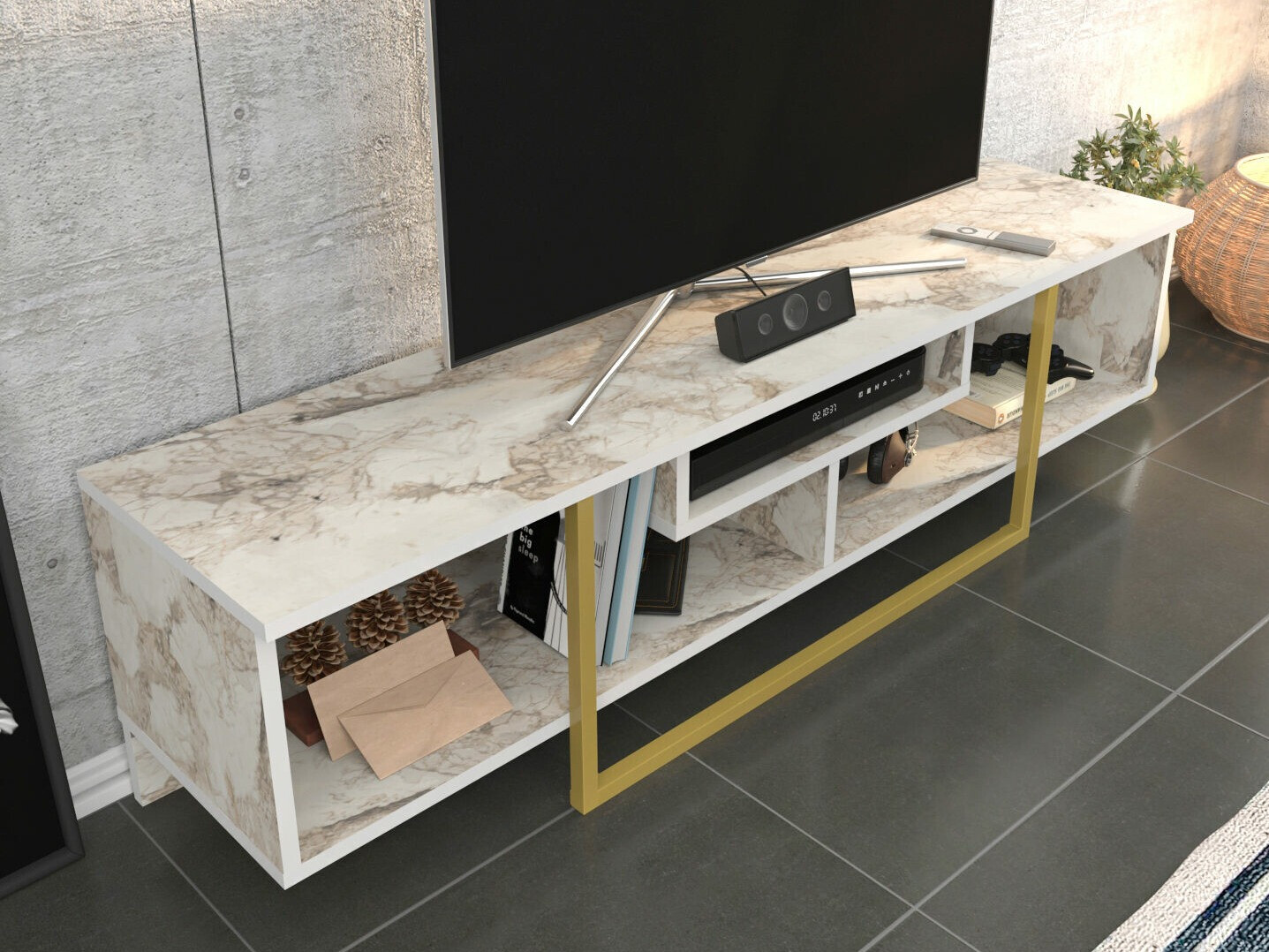 TV galds Kailua 245 (Balts marmors + Zelta)