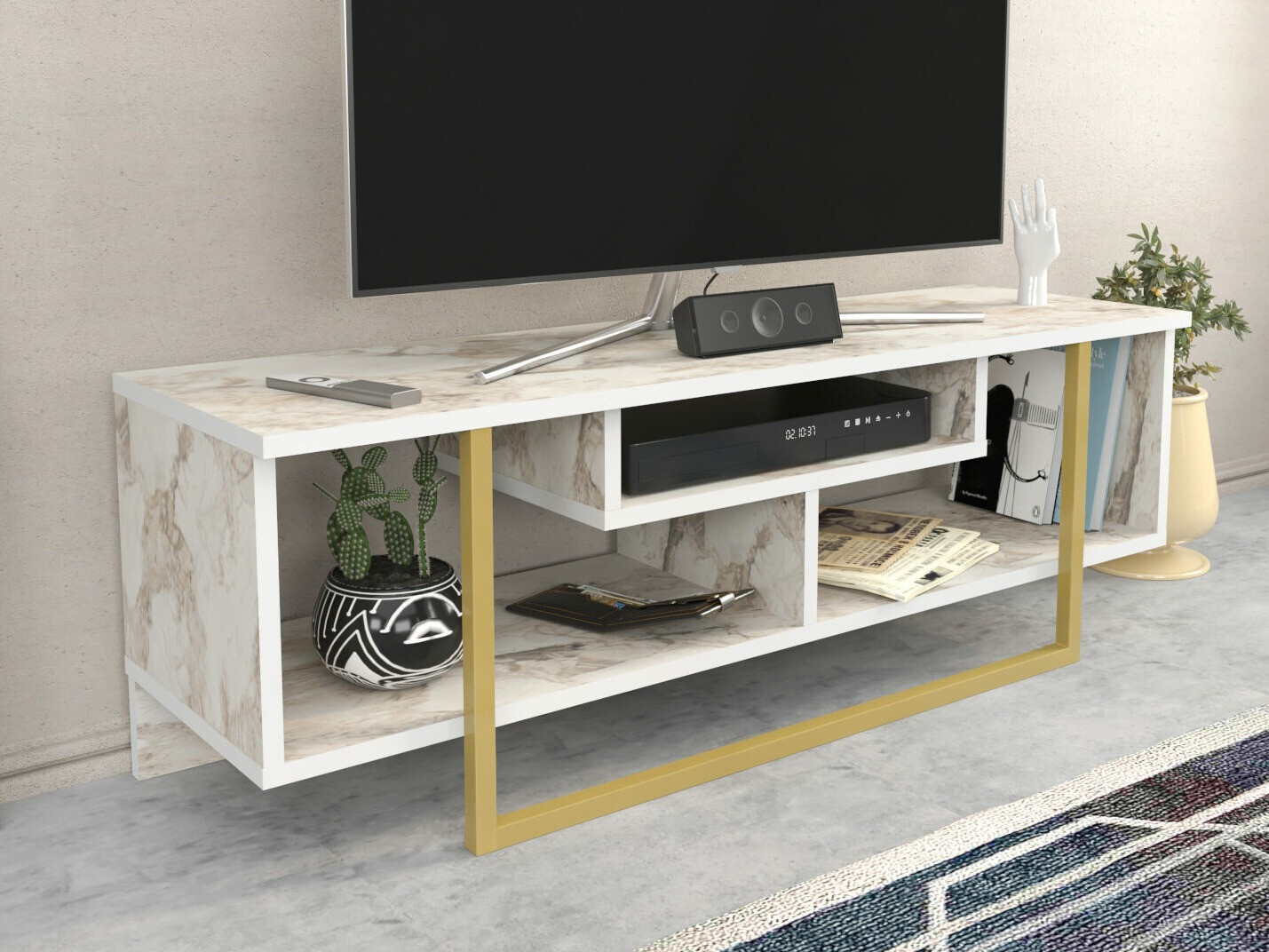 TV galds Kailua 246 (Balts marmors + Zelta)