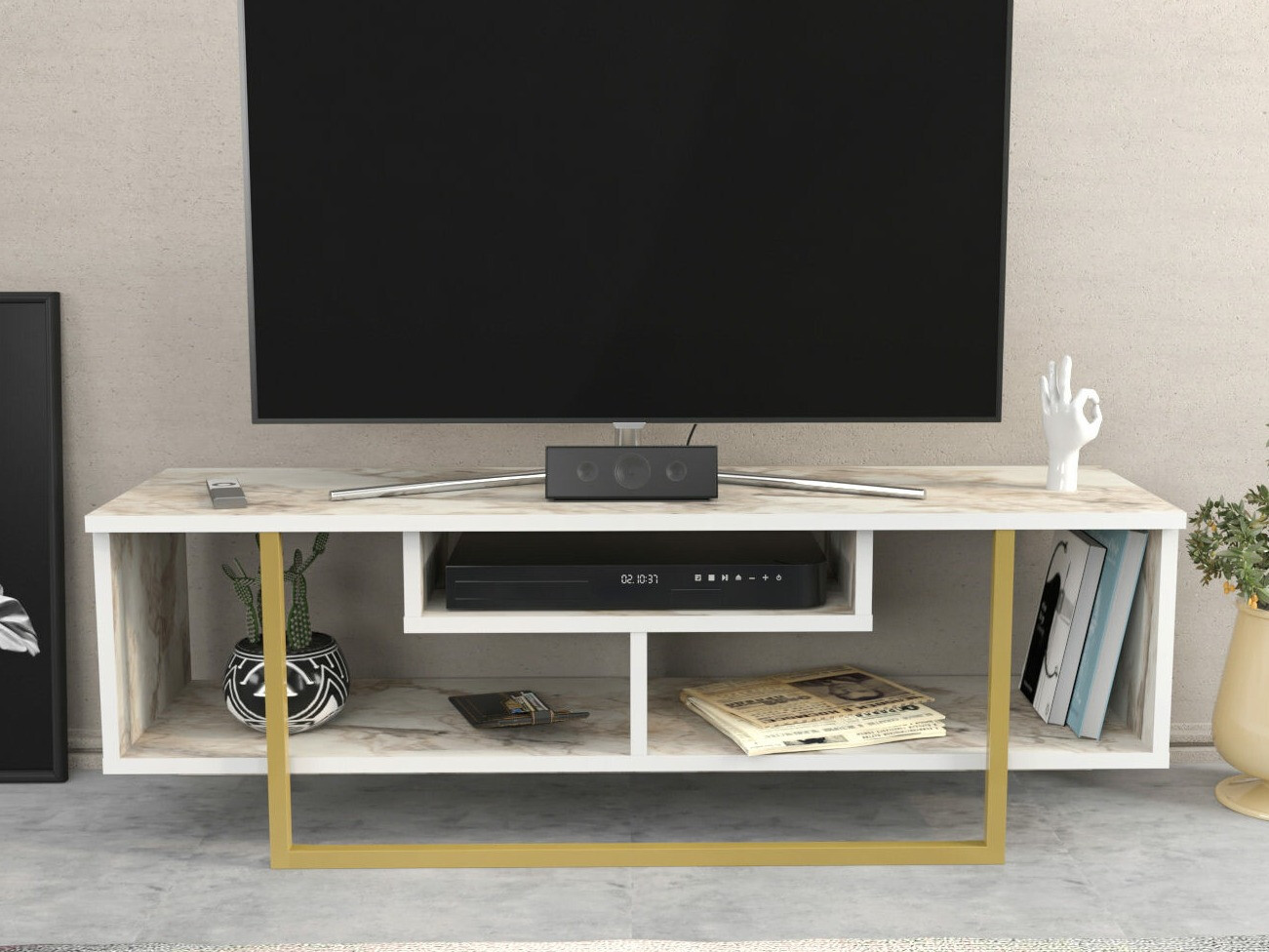 TV galds Kailua 246 (Balts marmors + Zelta)