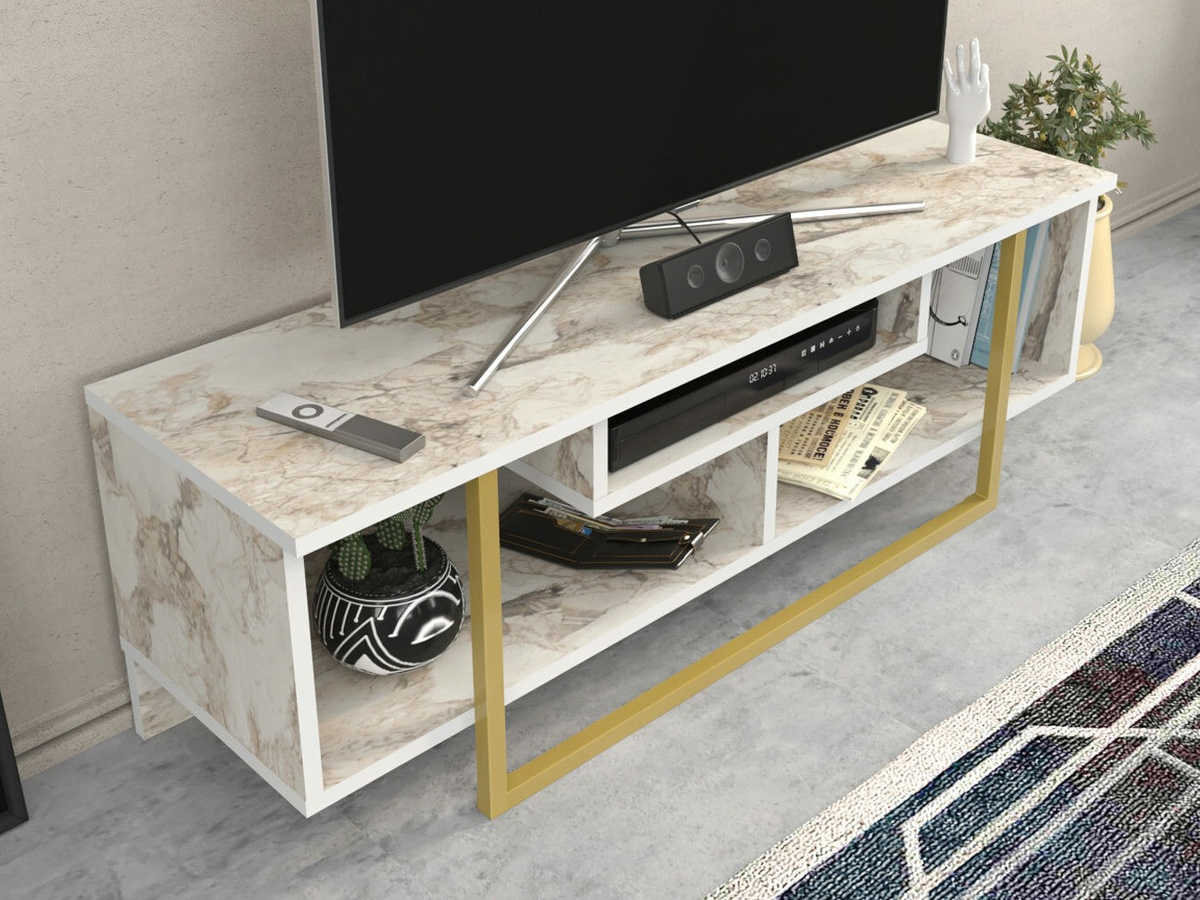 TV galds Kailua 246 (Balts marmors + Zelta)