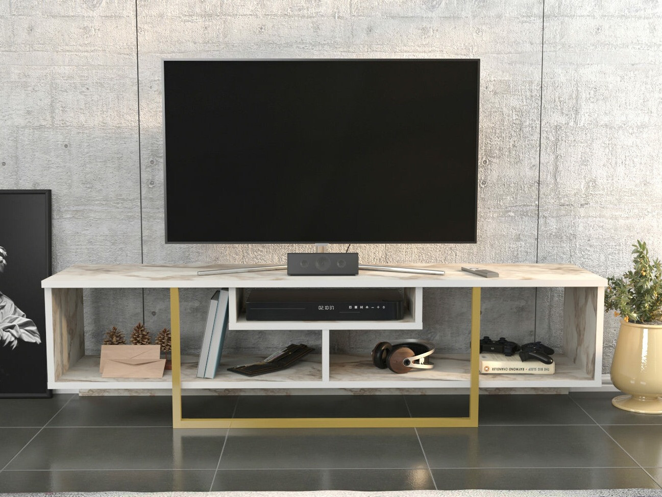 ТВ тумба Kailua 245 (Белый мрамор + Золотой)