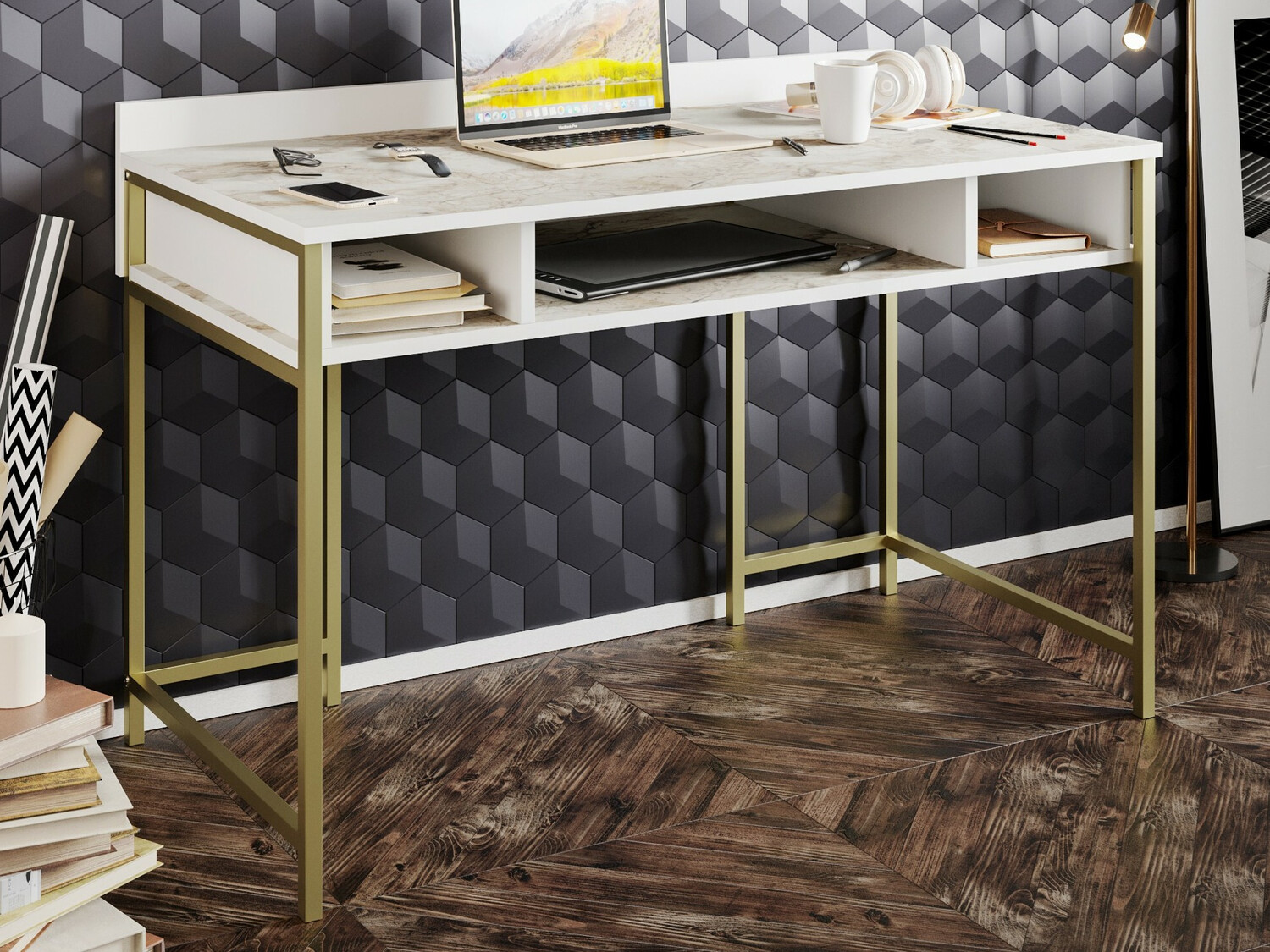 Rakstāmgalds Kailua 294 (Balts marmors + Zelta)