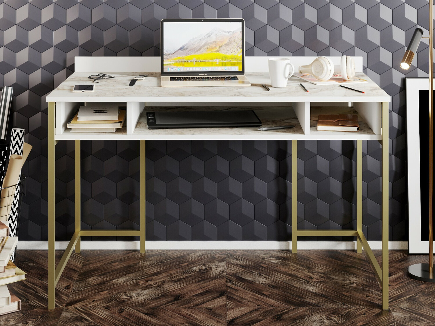 Rakstāmgalds Kailua 294 (Balts marmors + Zelta)