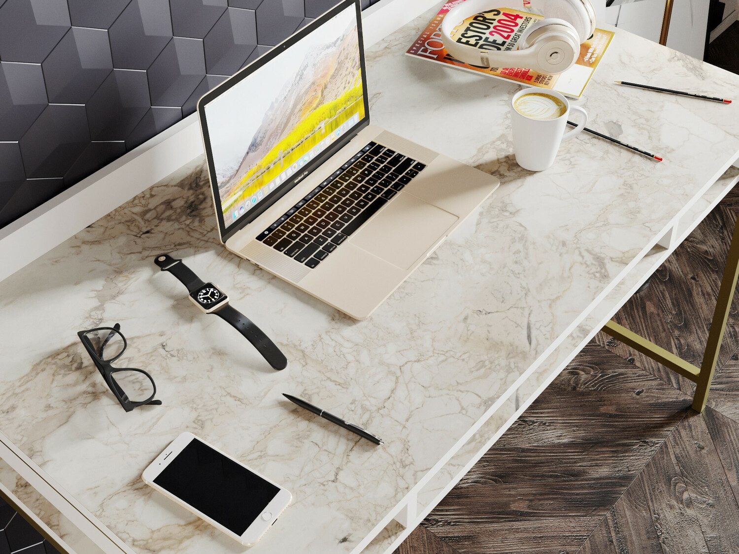 Rakstāmgalds Kailua 294 (Balts marmors + Zelta)