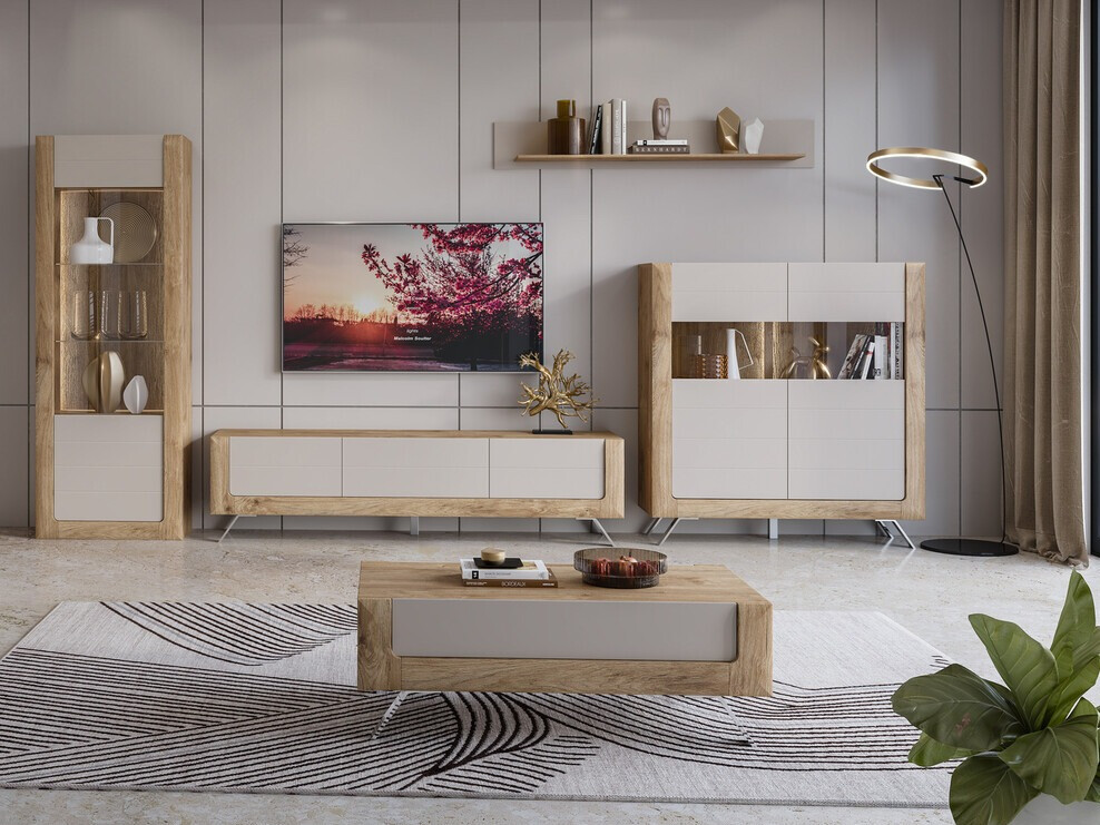 TV galds Sovera 104 (Zeltains ozols + Gaiši pelēks)