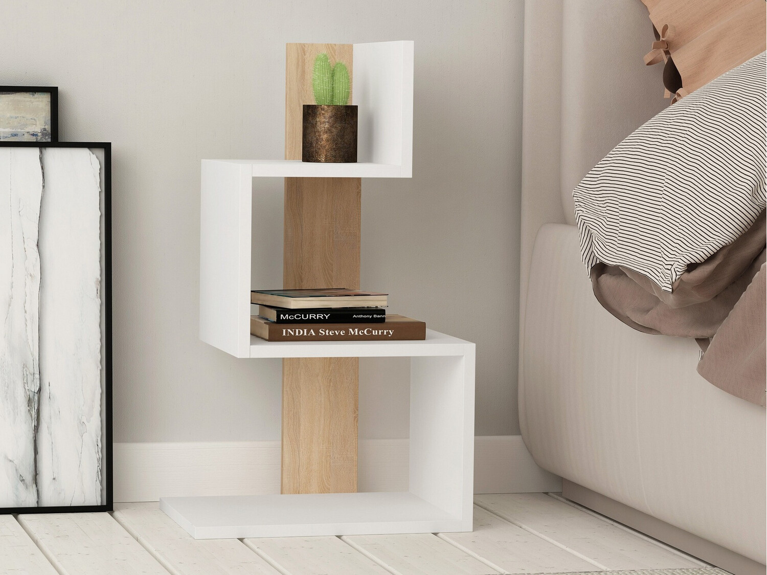 Kafijas galdiņš Kailua 401 (Balts + Ozols)