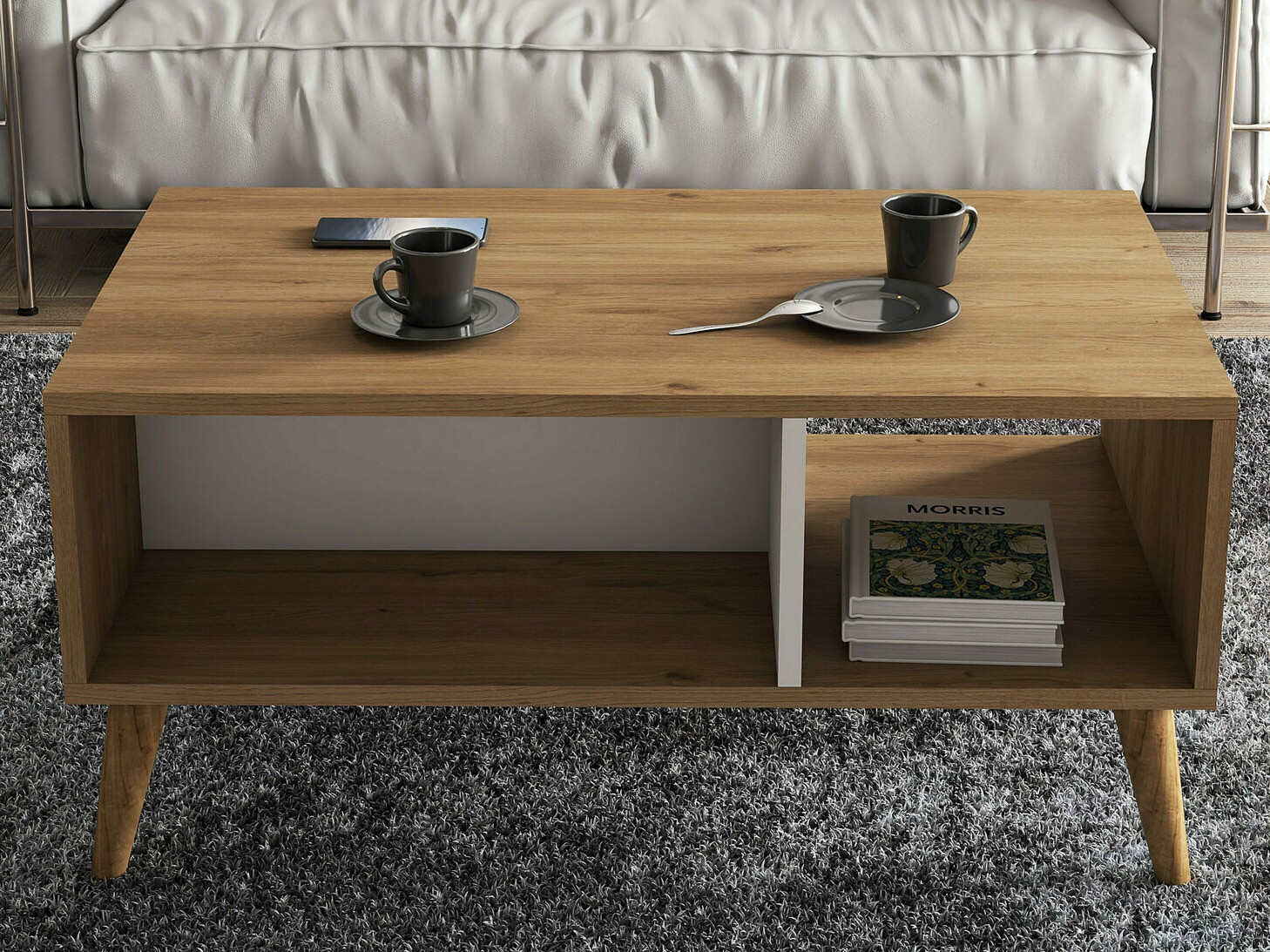 Žurnālu galdiņš Nolcava 104 (Balts + Ozols)