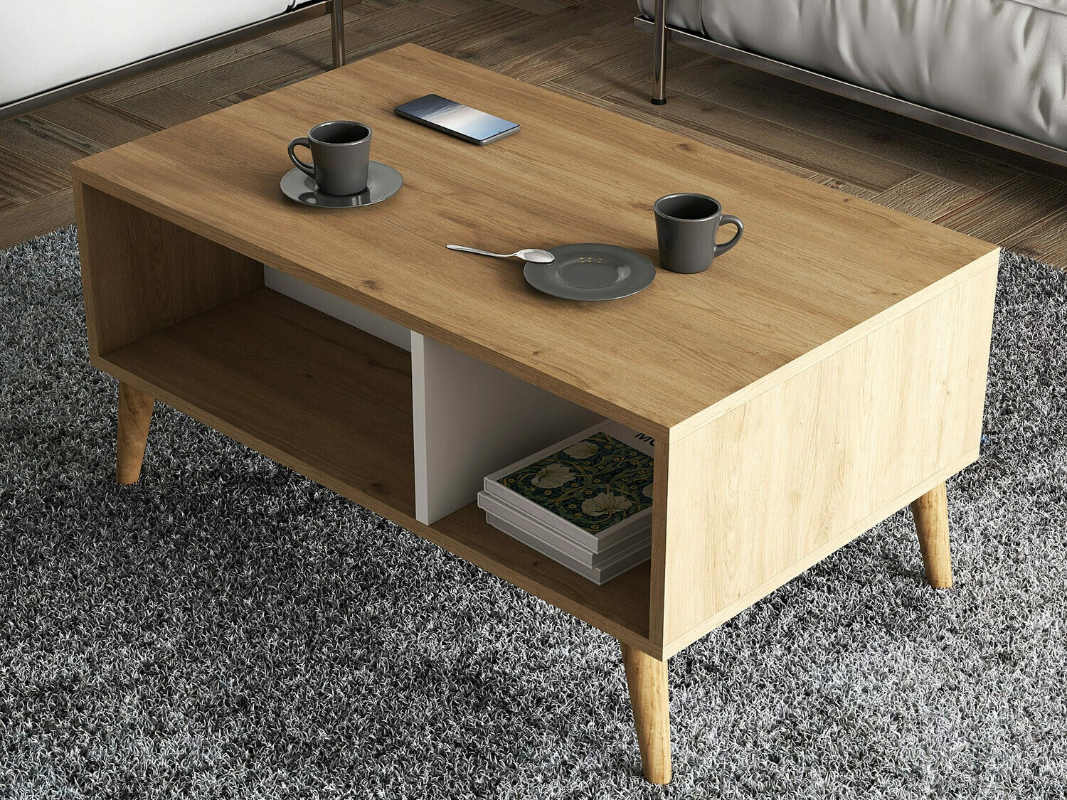 Žurnālu galdiņš Nolcava 104 (Balts + Ozols)