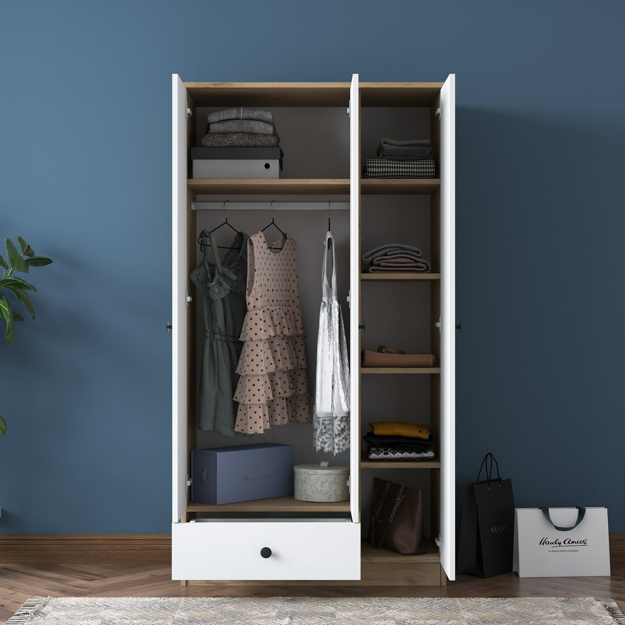 Шкаф Kailua 661 (Белый + Грецкий орех)