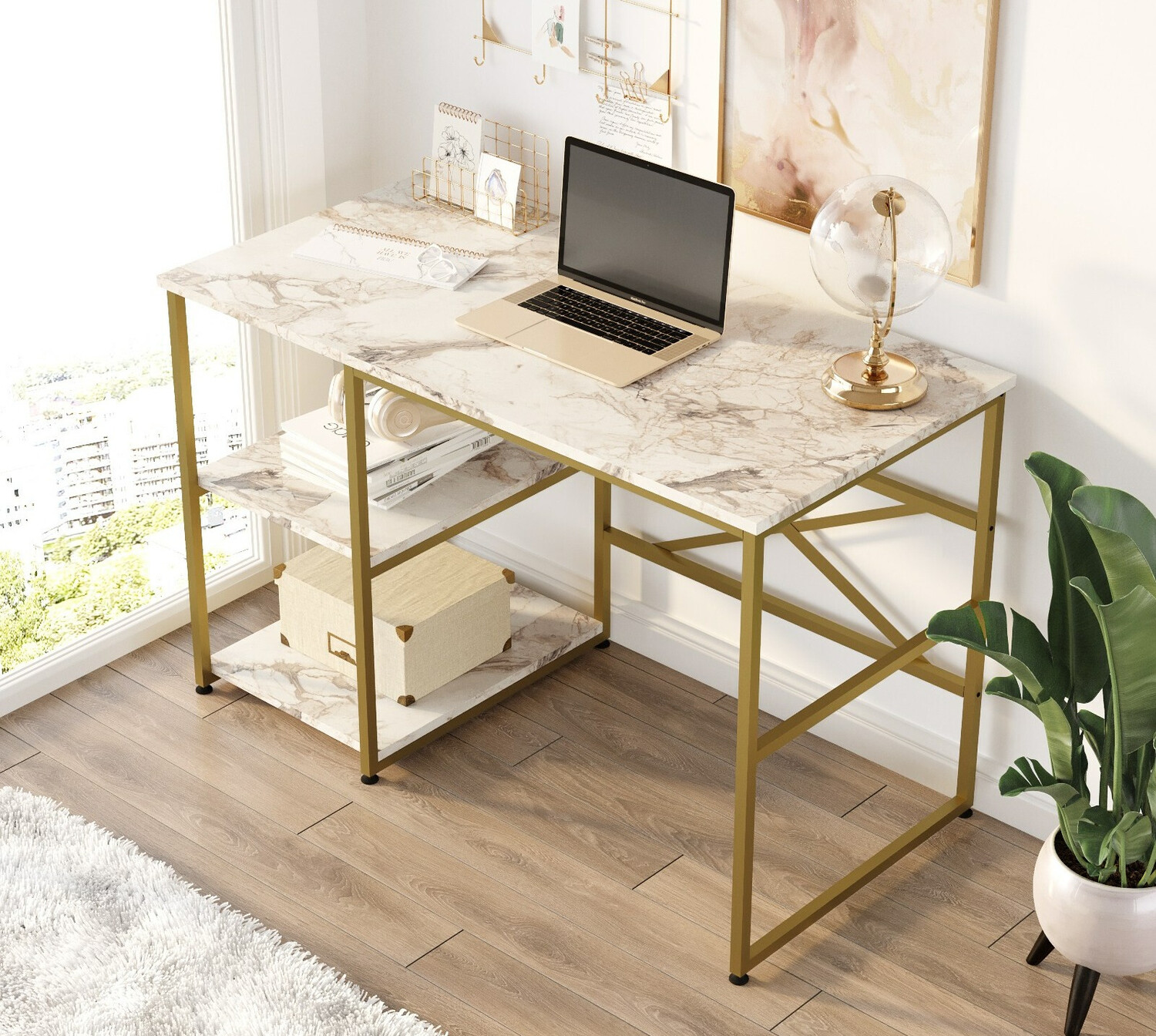 Rakstāmgalds Kailua 668 (Zelta + Balts marmors)