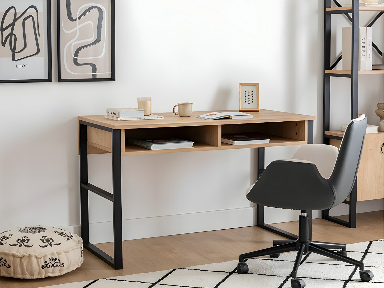 Письменный cтол Kailua 737 (Чёрный + Светлое дерево)