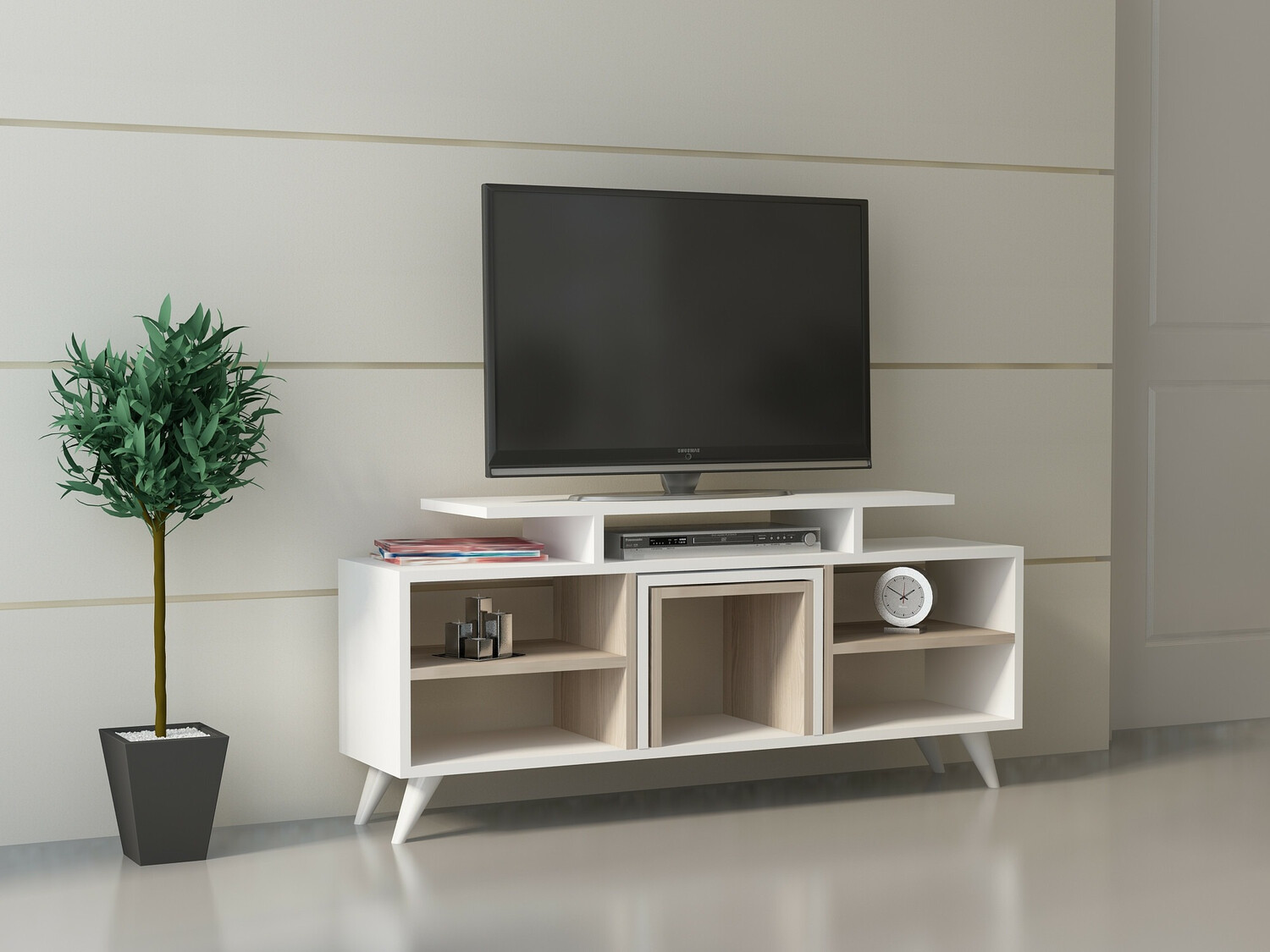 TV galds Kailua 816 (Balts + Gaišs koks)