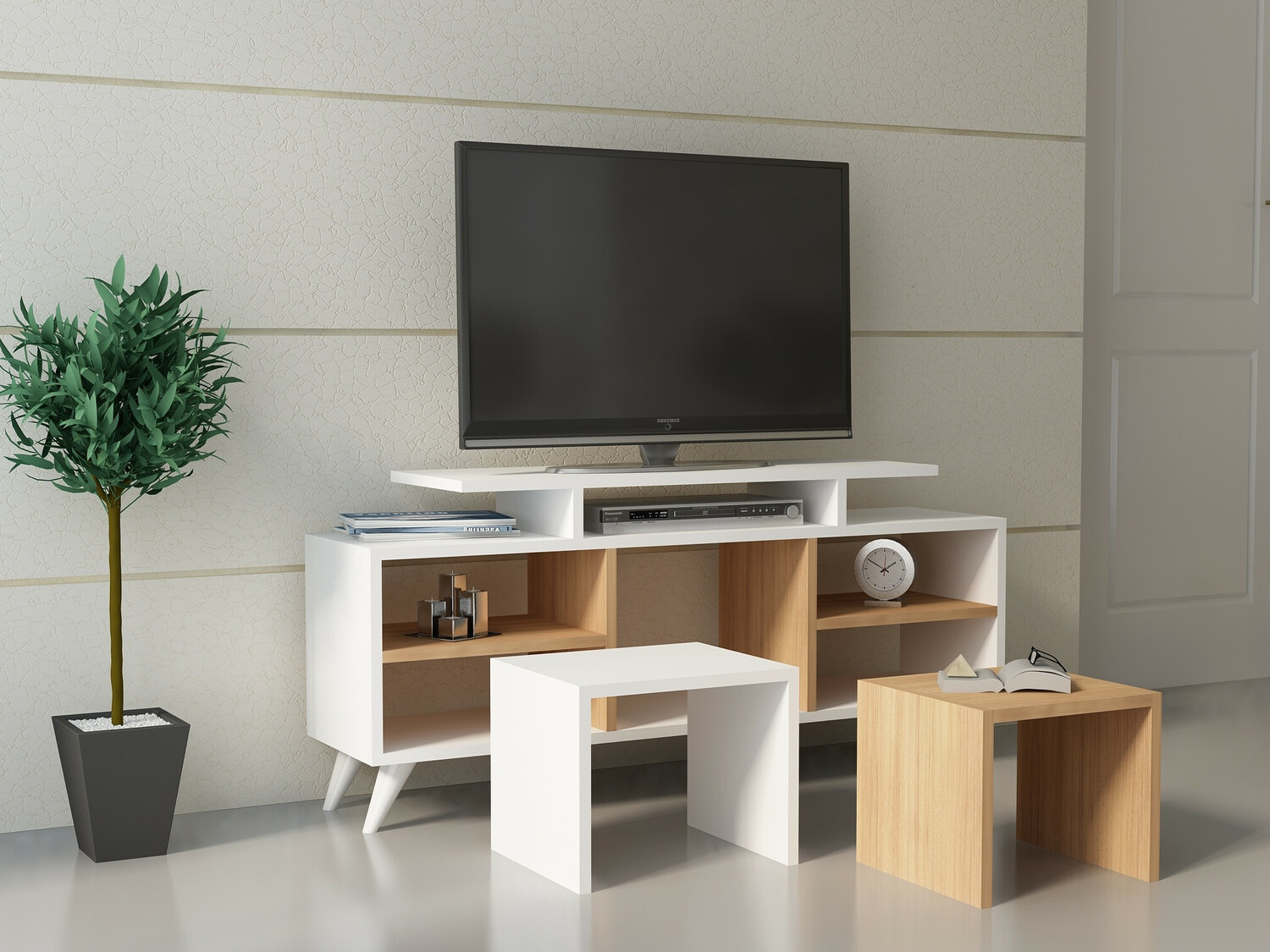 TV galds Kailua 816 (Balts + Tīkkoks)