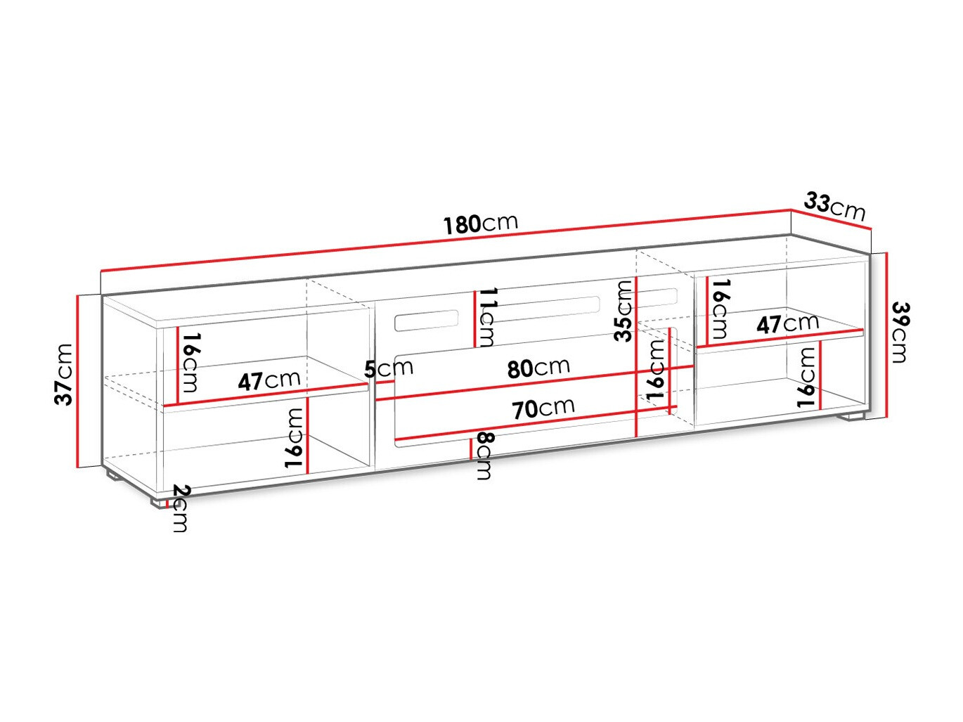 TV galds Charlotte 190 (Melns)