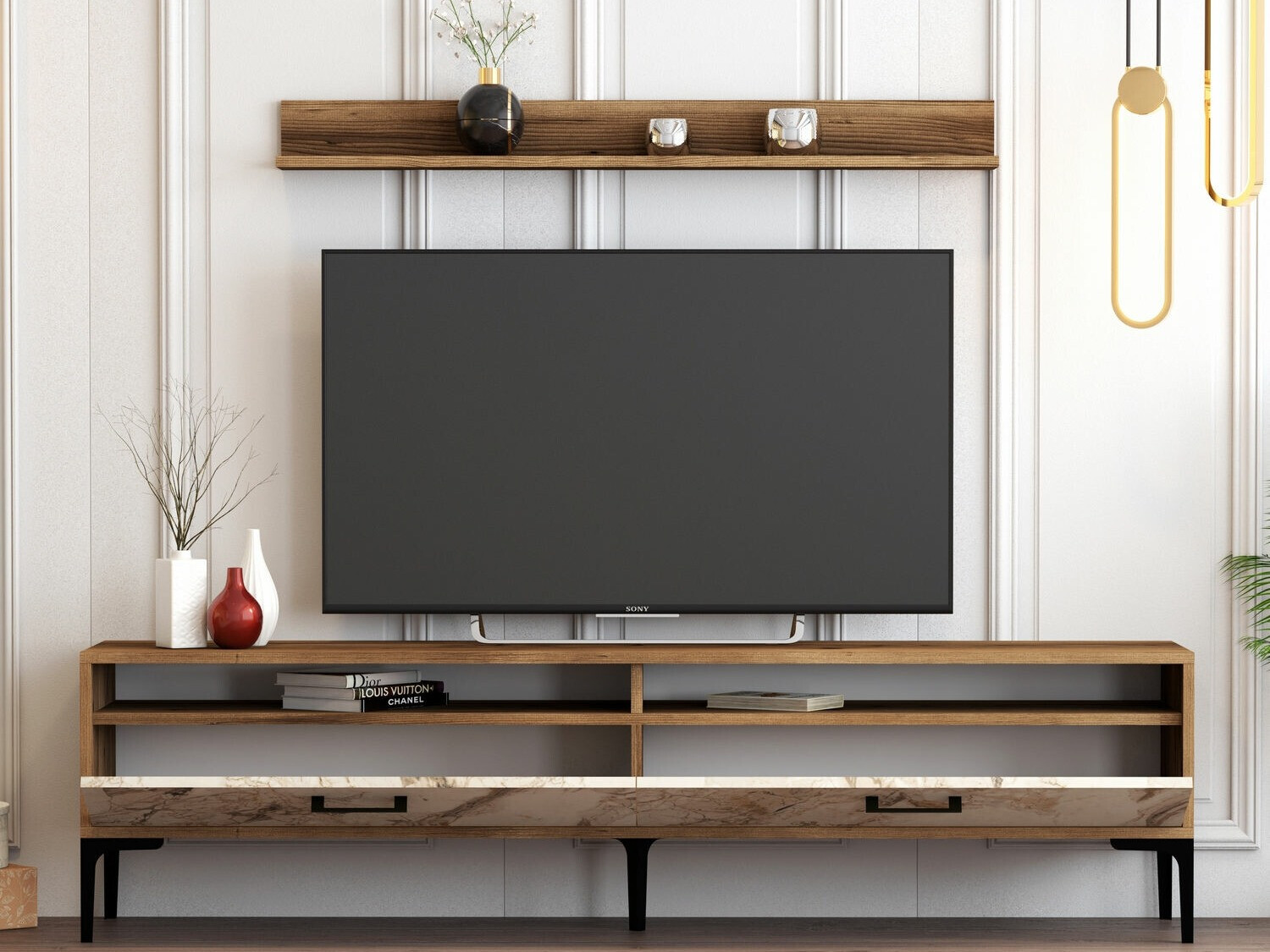 Viesistabas komplekts Kailua 857 (Riekstkoks + Balts marmors)