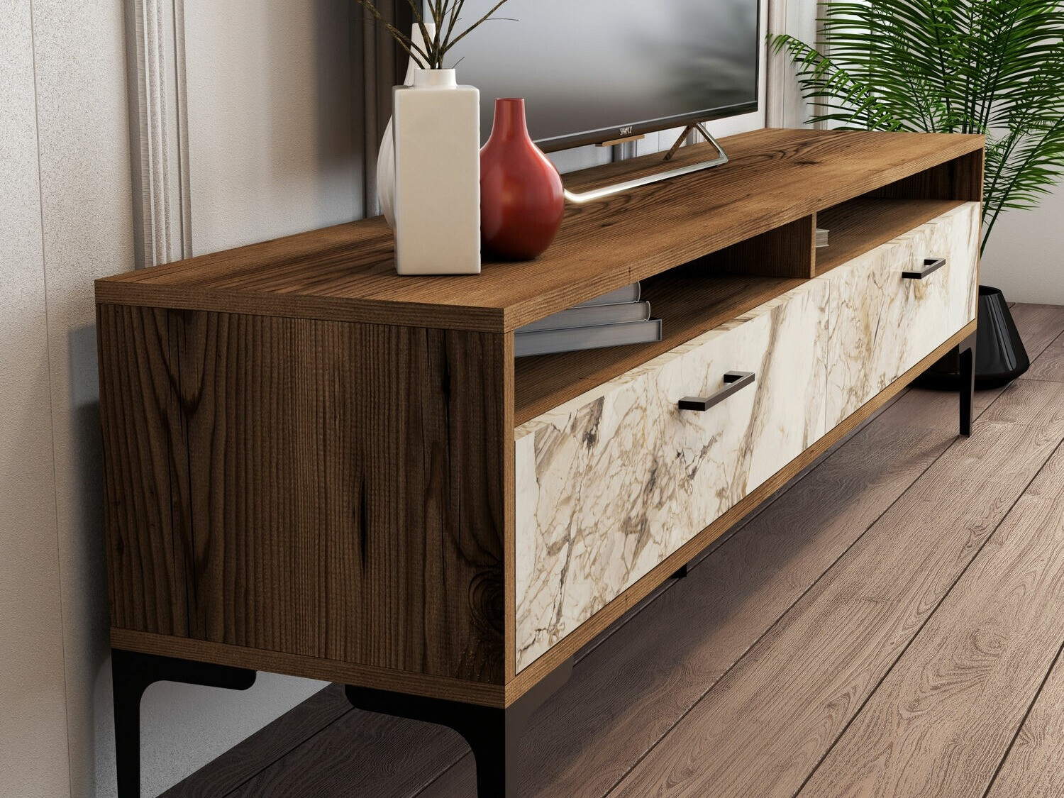 Viesistabas komplekts Kailua 857 (Riekstkoks + Balts marmors)