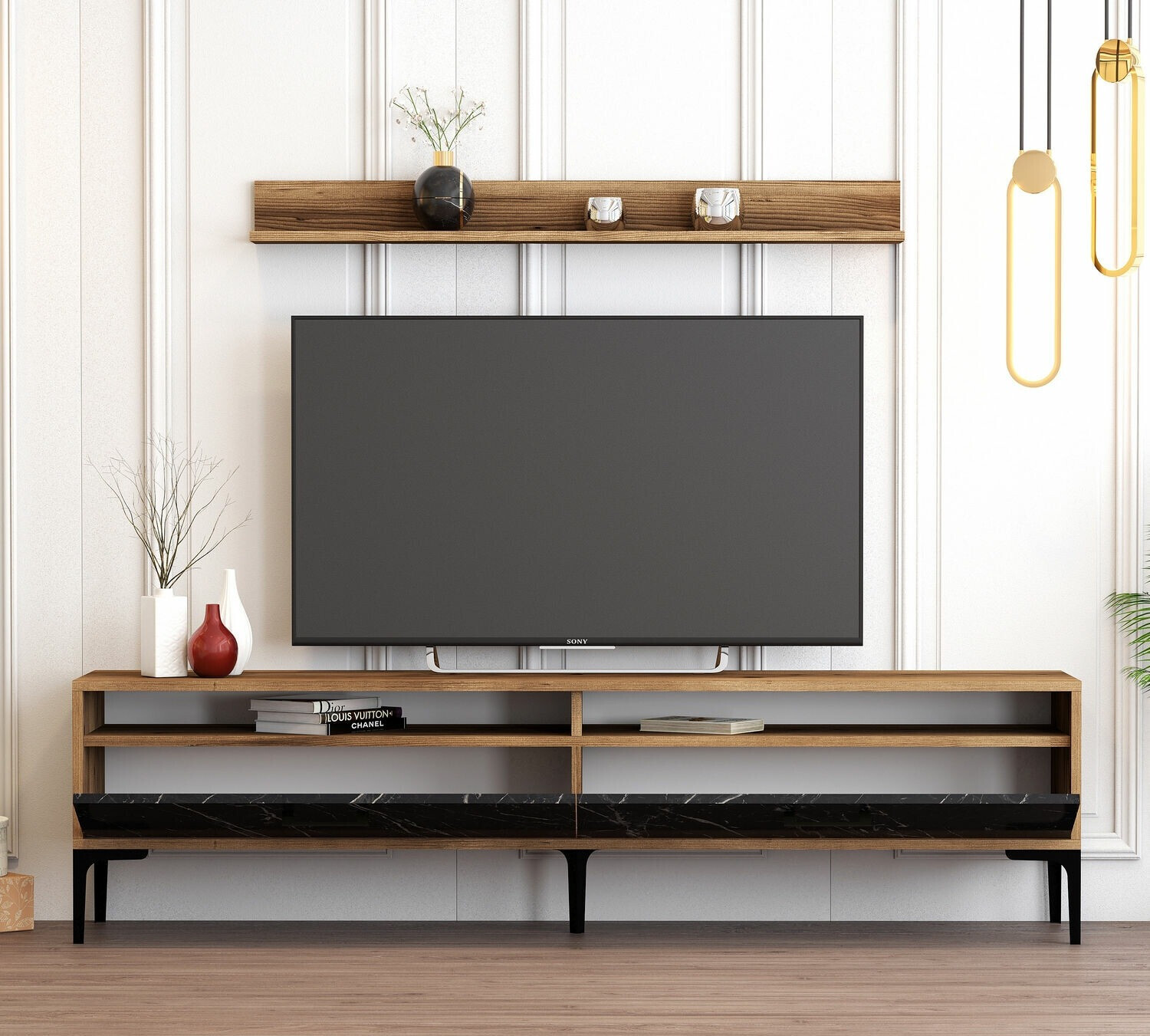 Viesistabas komplekts Kailua 857 (Riekstkoks + Melnais marmors)