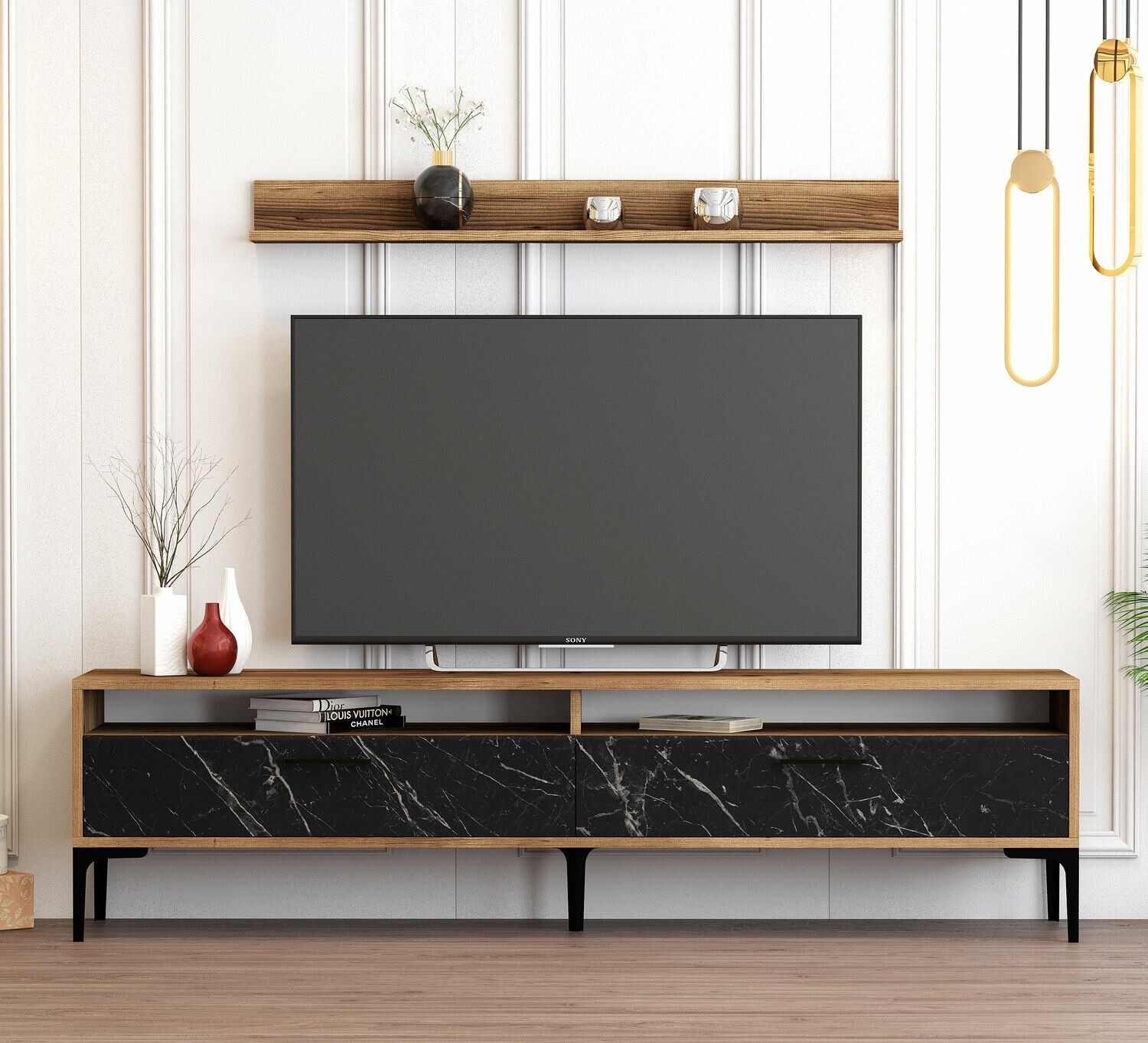 Viesistabas komplekts Kailua 857 (Riekstkoks + Melnais marmors)