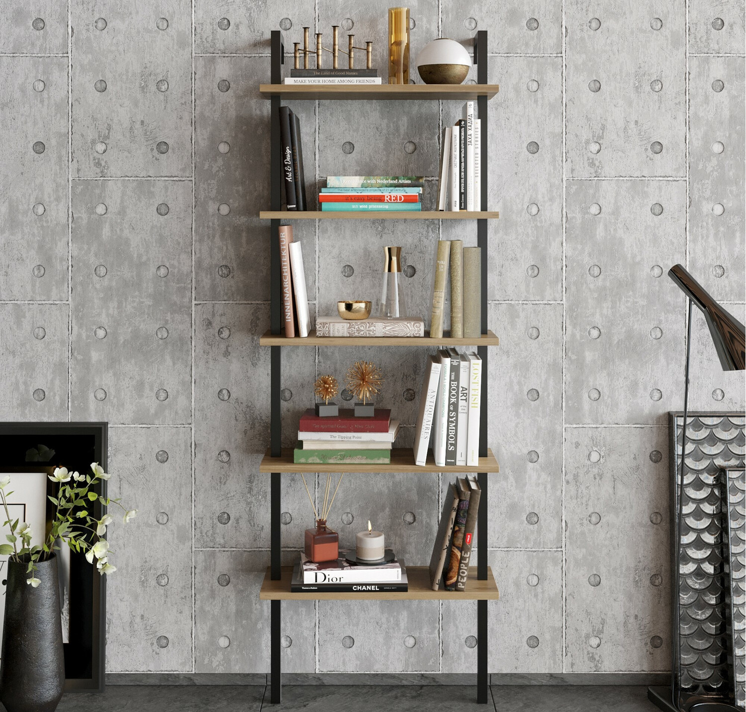 Стеллаж Kailua 1027 (Чёрный + Грецкий орех)