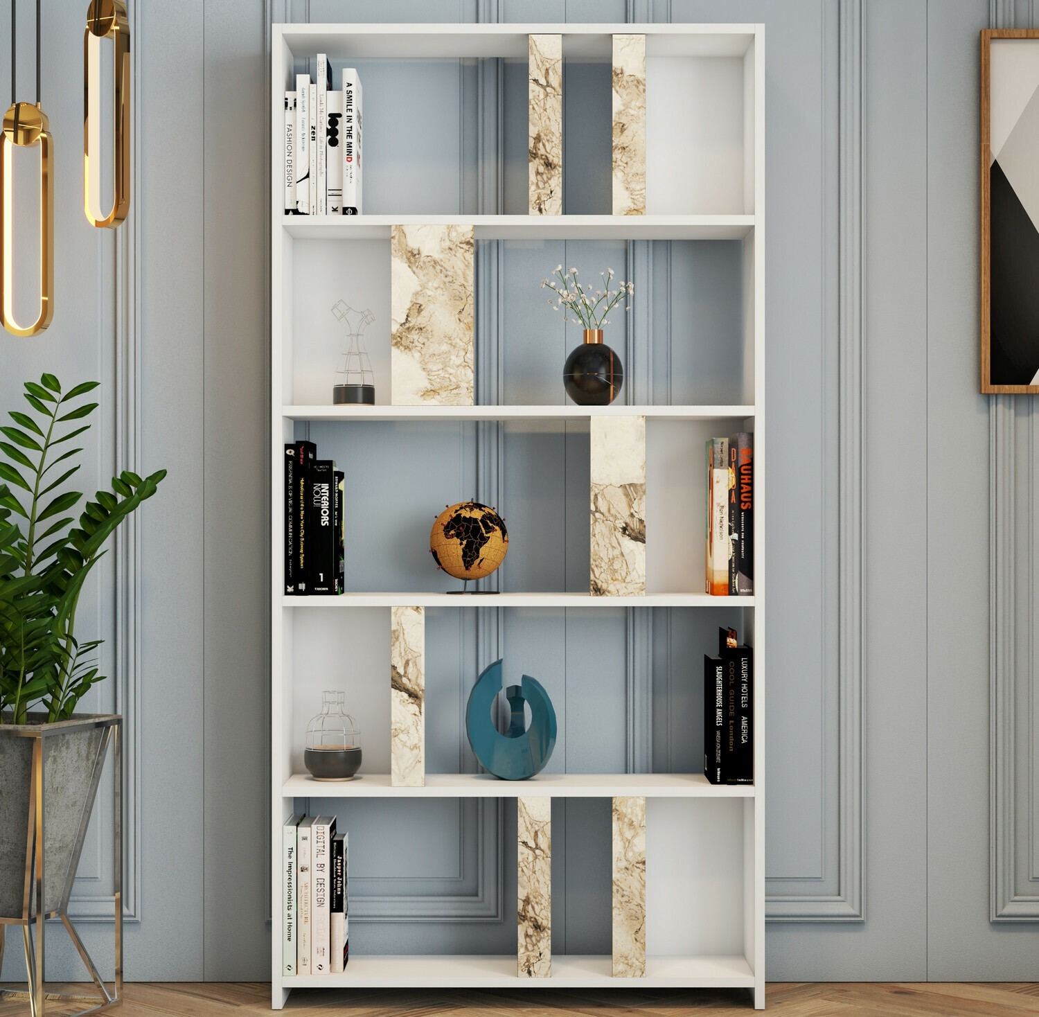 Стеллаж Kailua 1069 (Белый + Белый мрамор)