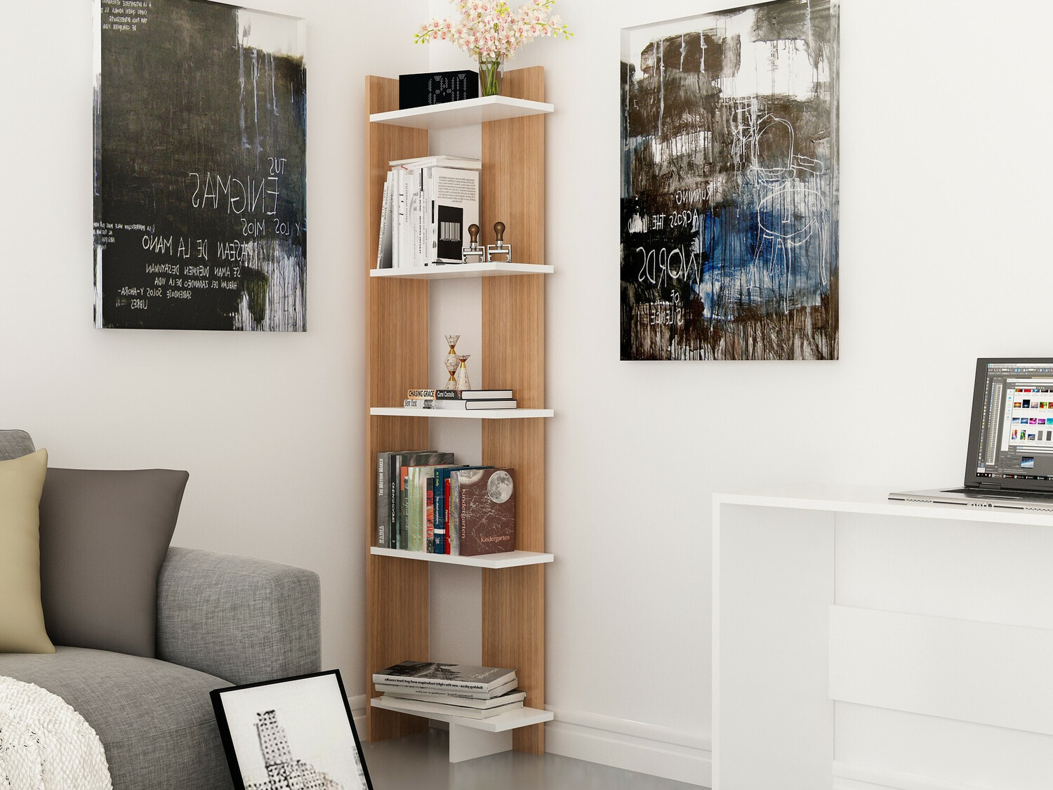 Стеллаж Kailua 1074 (Тик + Белый)