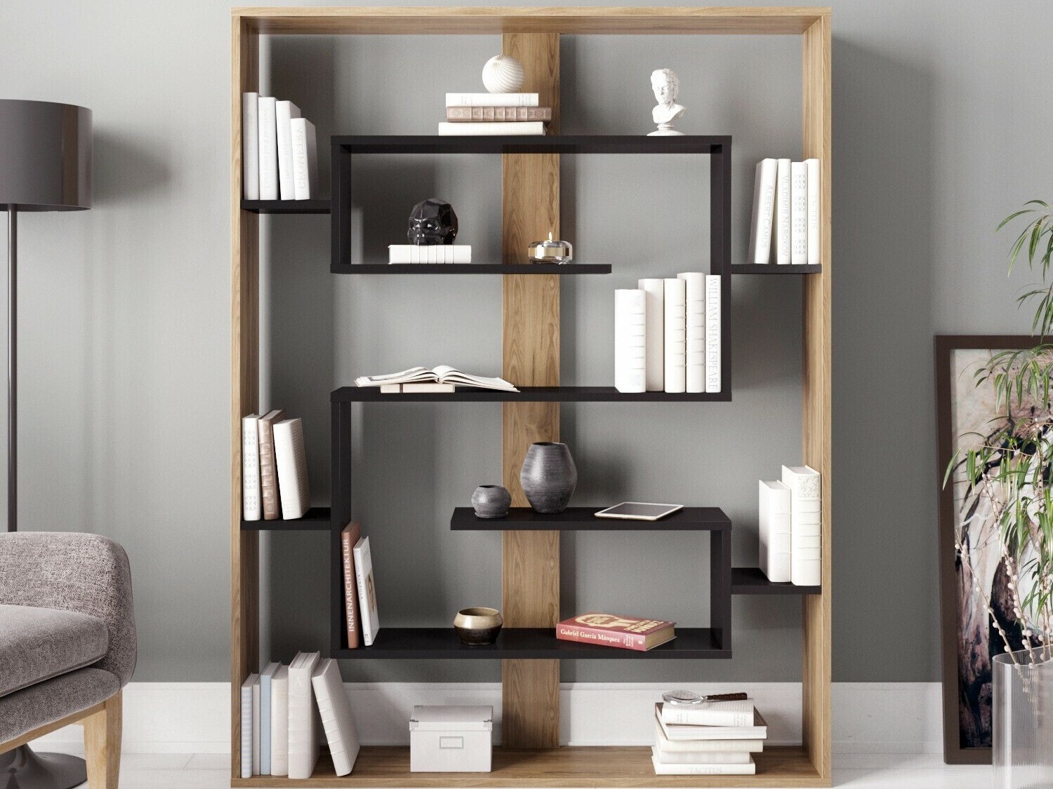 Стеллаж Kailua 1076 (Дуб + Чёрный)