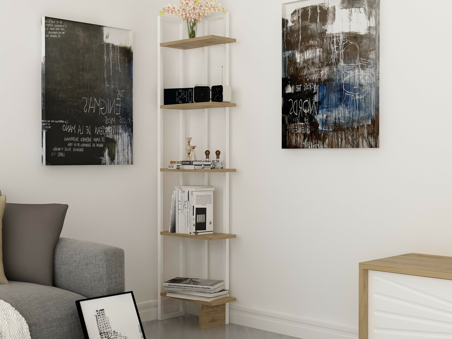 Стеллаж Kailua 1078 (Дуб + Белый)